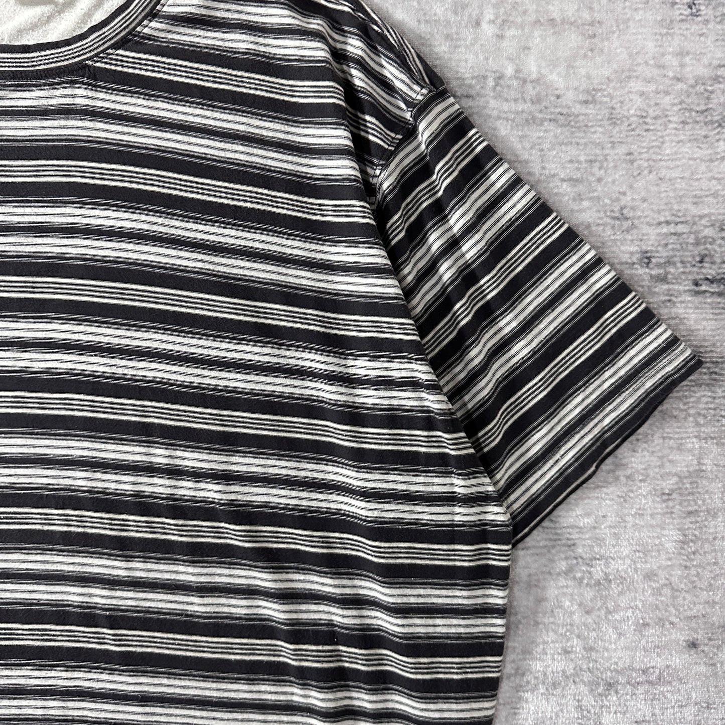 Cotton Linen Border T-Shirt XL Black White