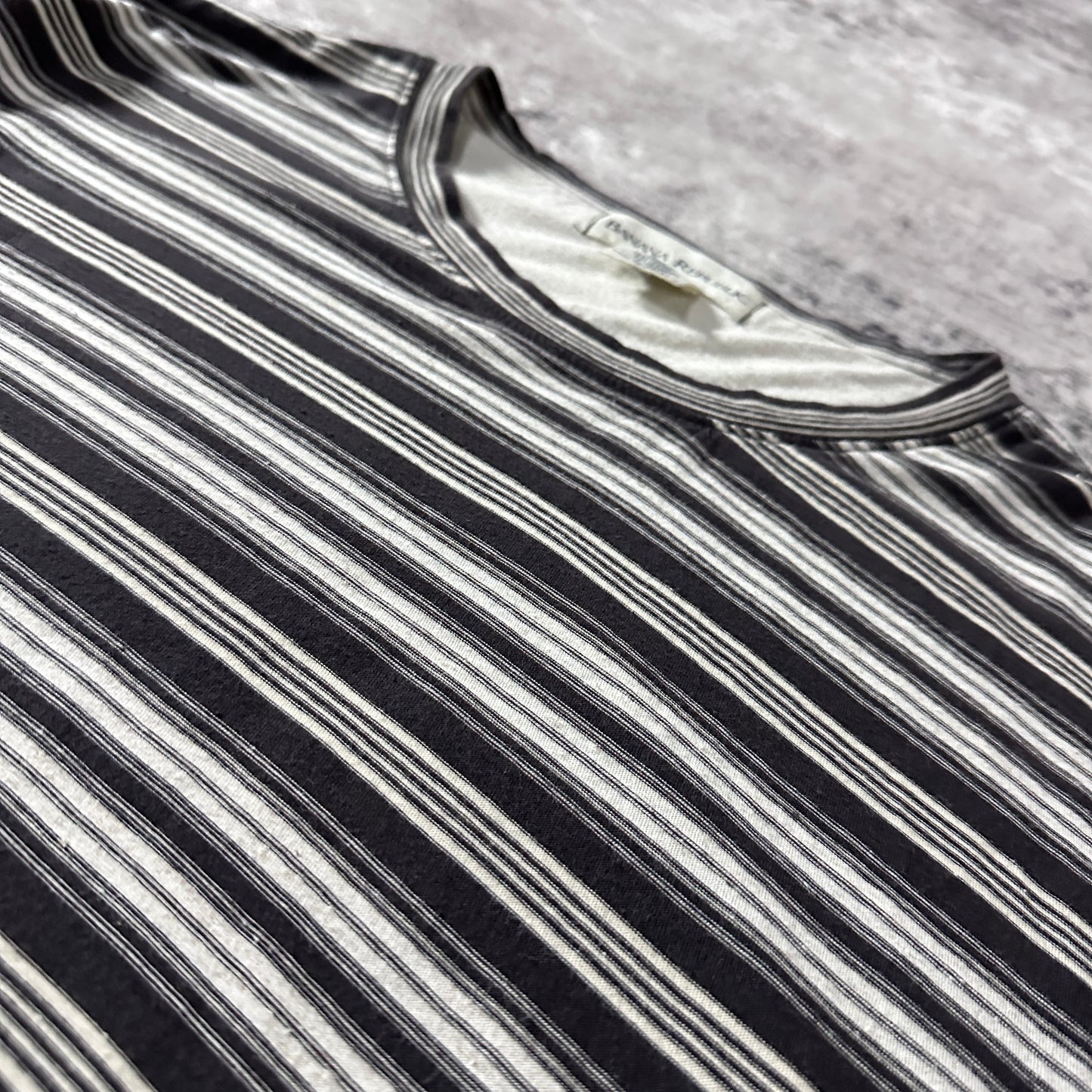 Cotton Linen Border T-Shirt XL Black White