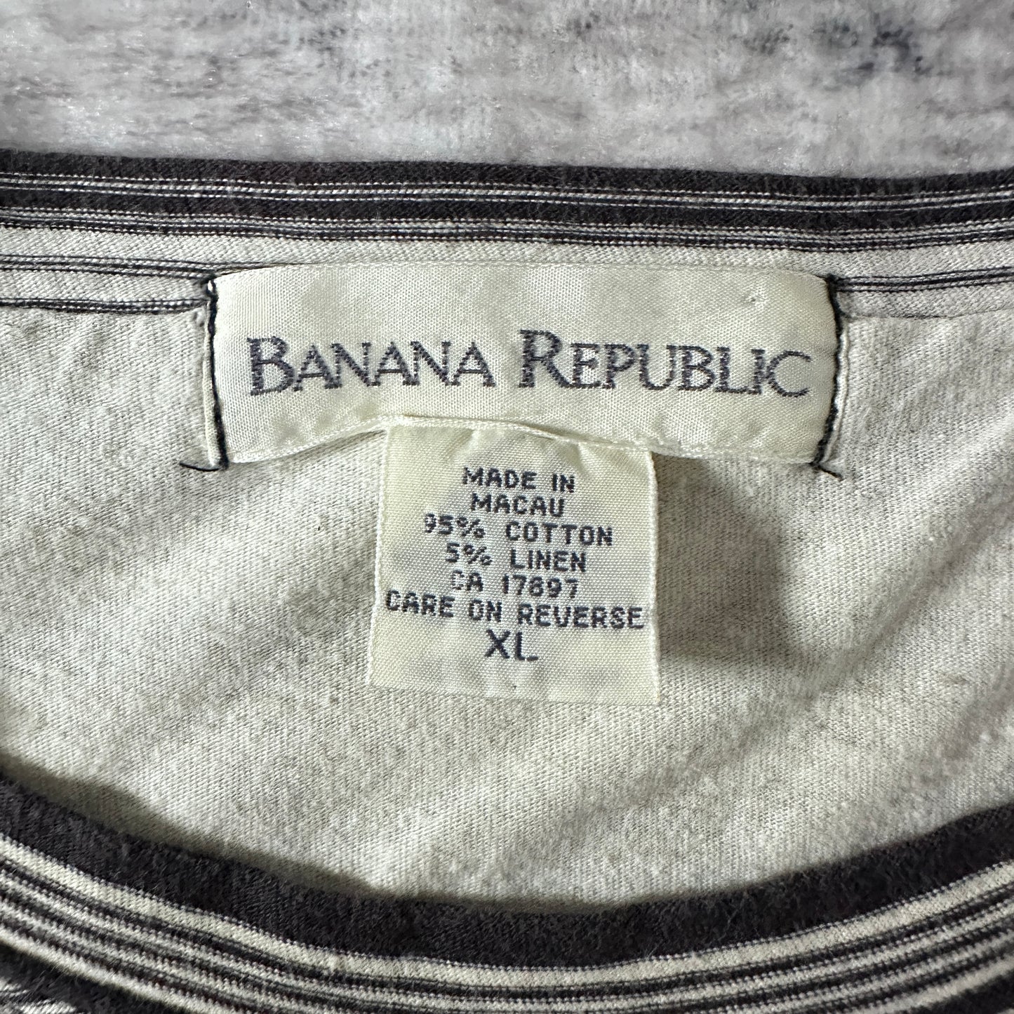 Cotton Linen Border T-Shirt XL Black White