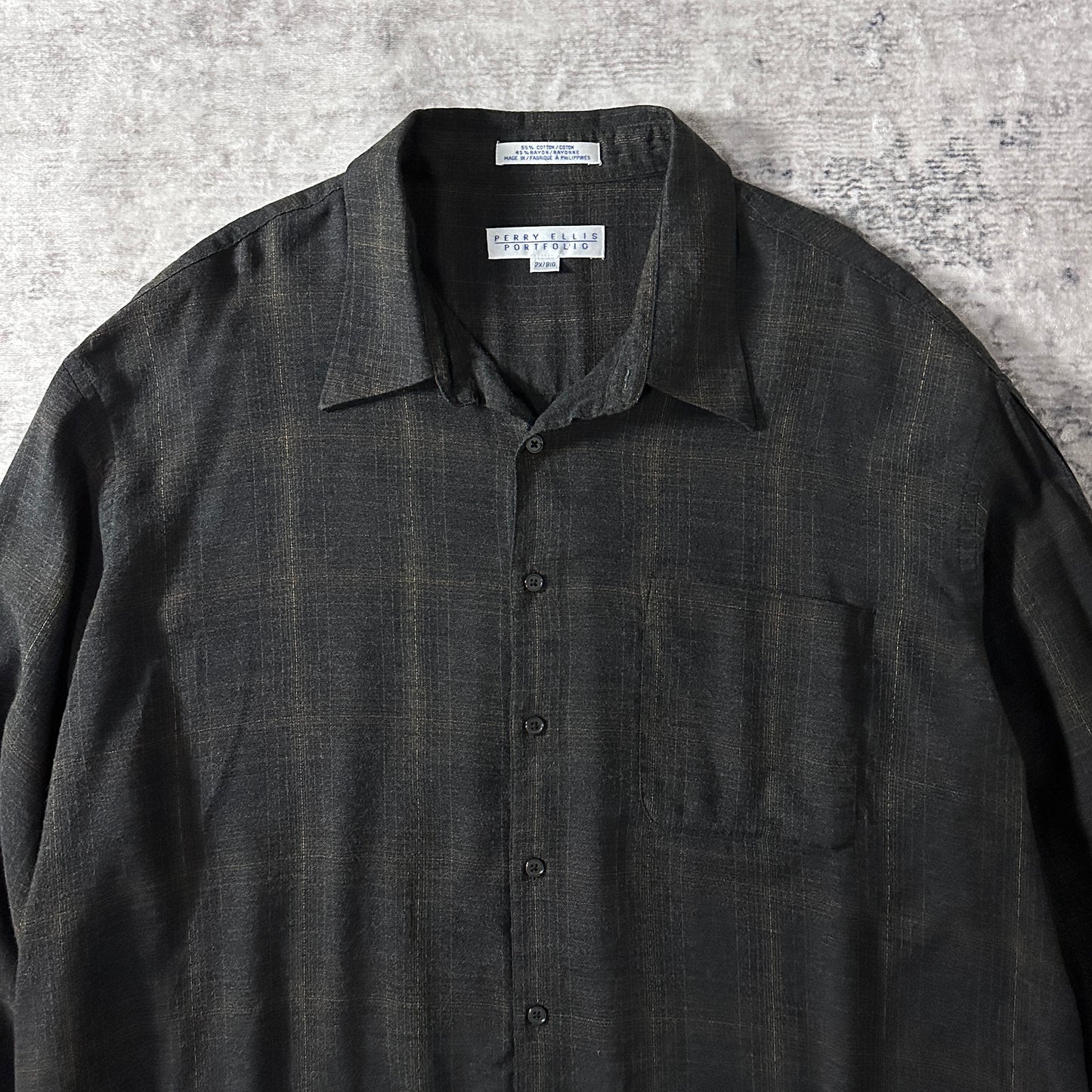 Perry Ellis Portfolio Cotton Rayon Check Shirt 2X Big Black