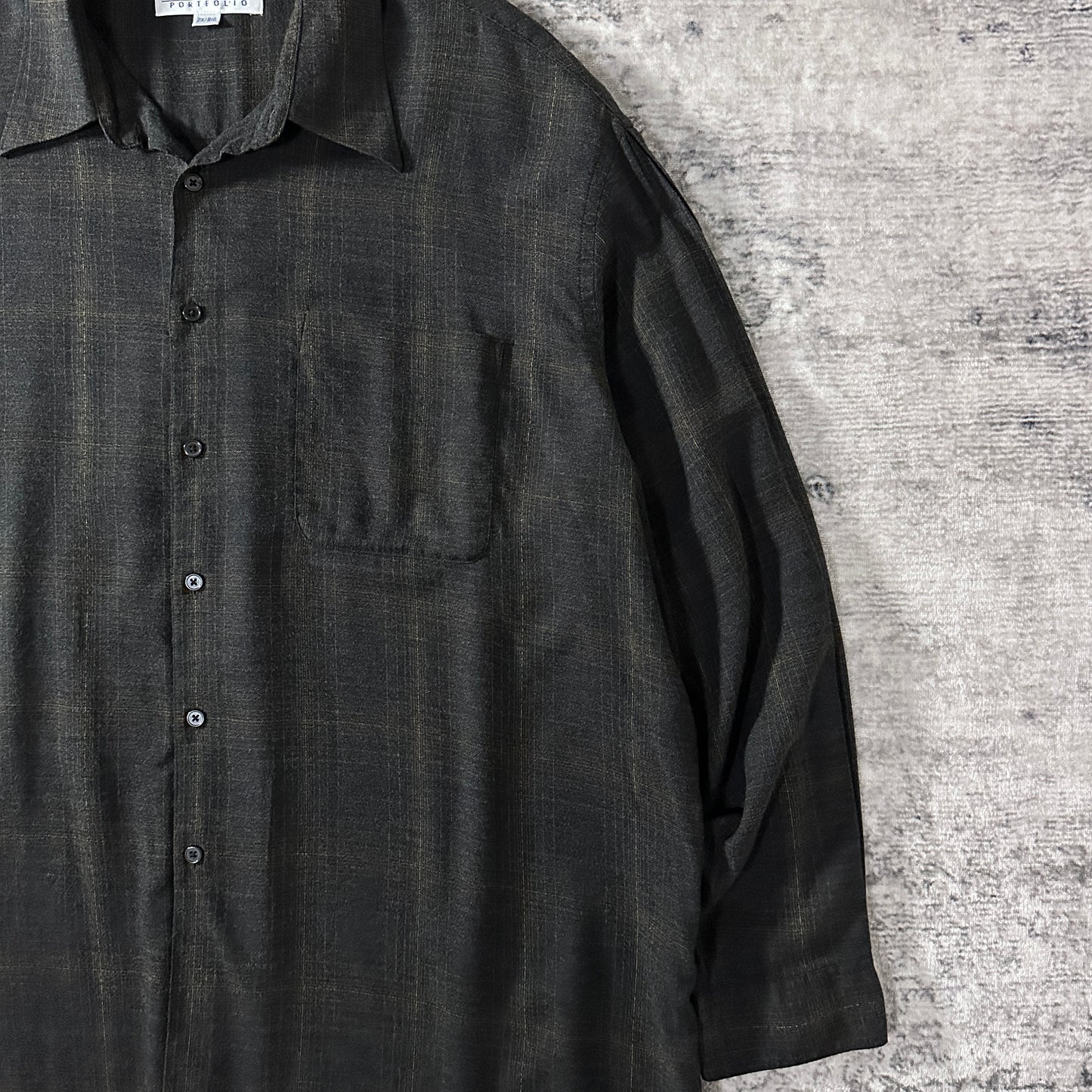 Perry Ellis Portfolio Cotton Rayon Check Shirt 2X Big Black