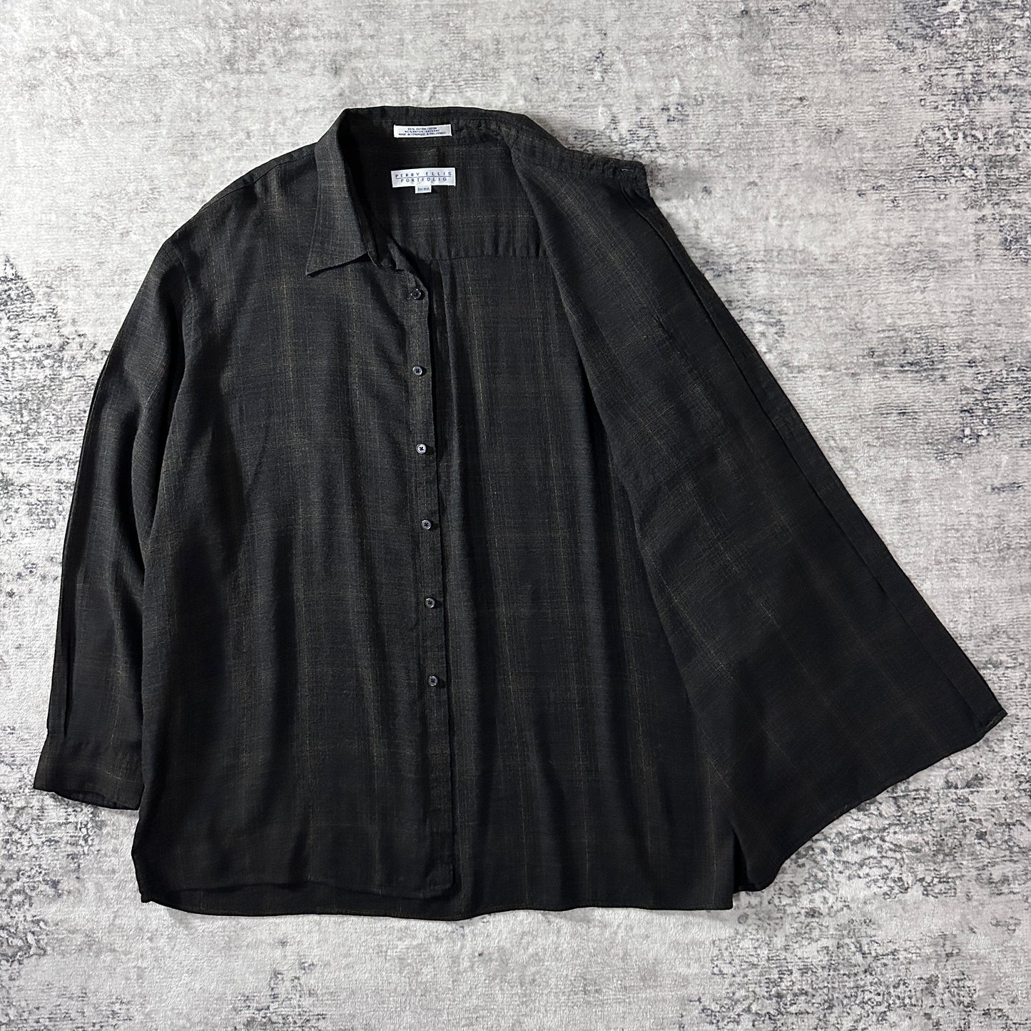 Perry Ellis Portfolio Cotton Rayon Check Shirt 2X Big Black