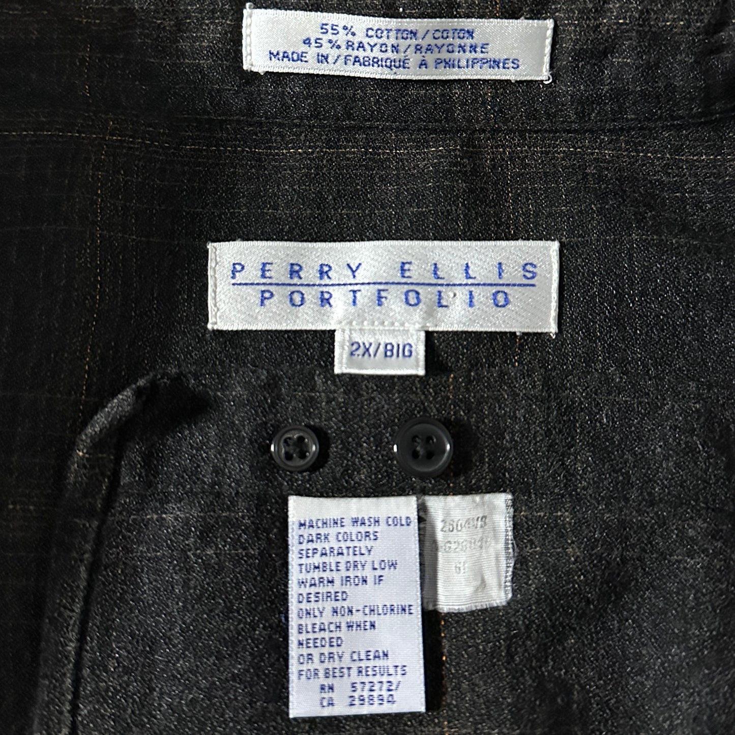 Perry Ellis Portfolio Cotton Rayon Check Shirt 2X Big Black
