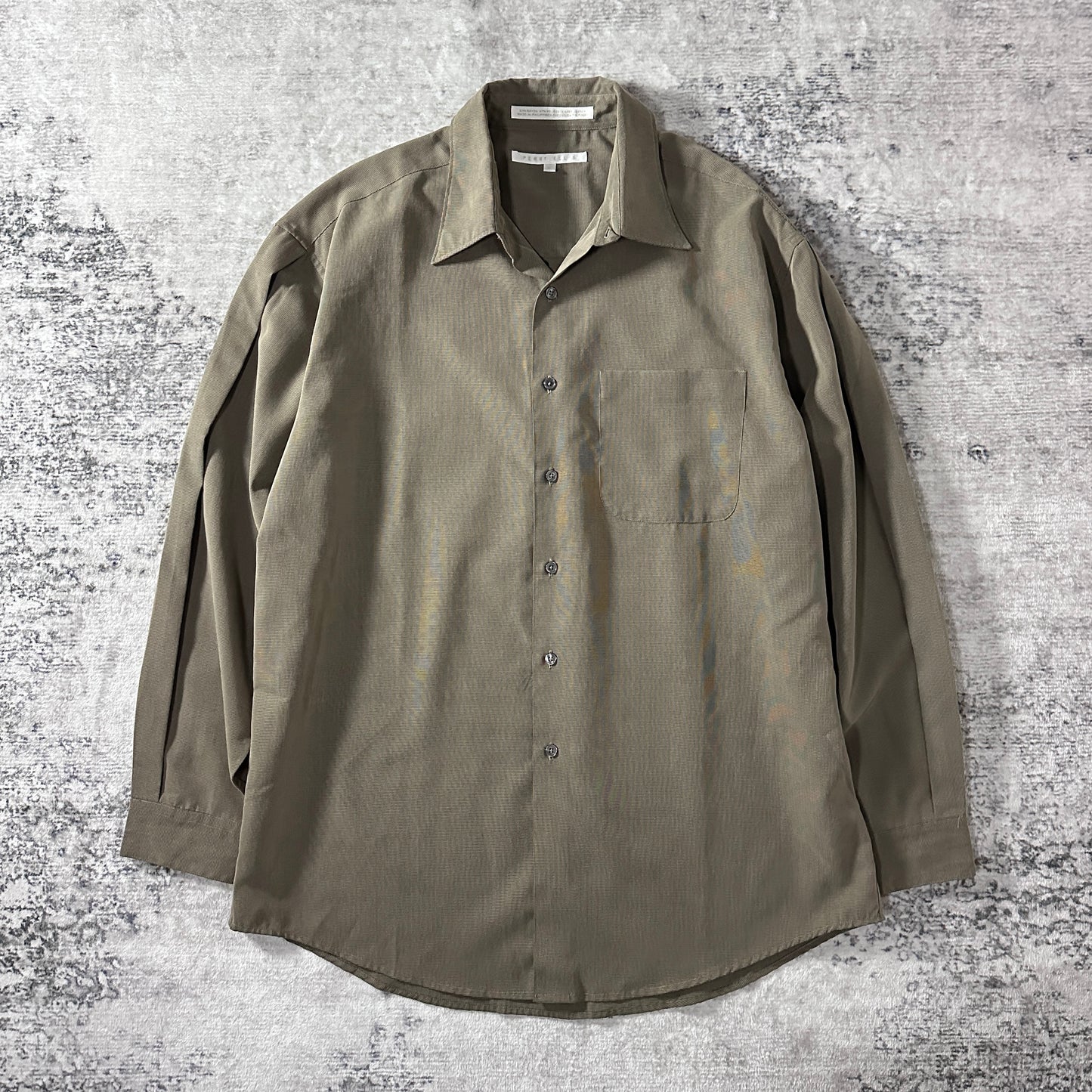 Perry Ellis Cotton Rayon Check Shirt L Olive Brown