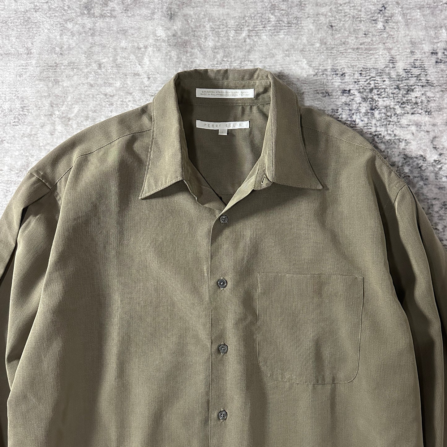 Perry Ellis Cotton Rayon Check Shirt L Olive Brown