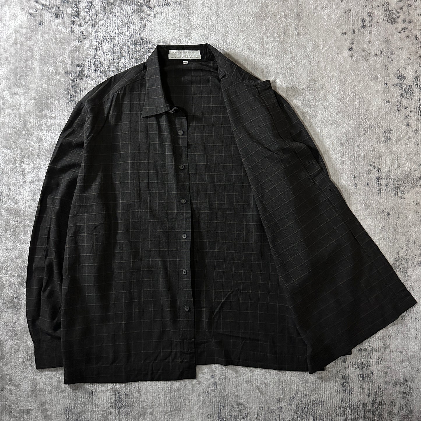 PERRY ELLIS  Rayon Black Windowpane Shirt XL