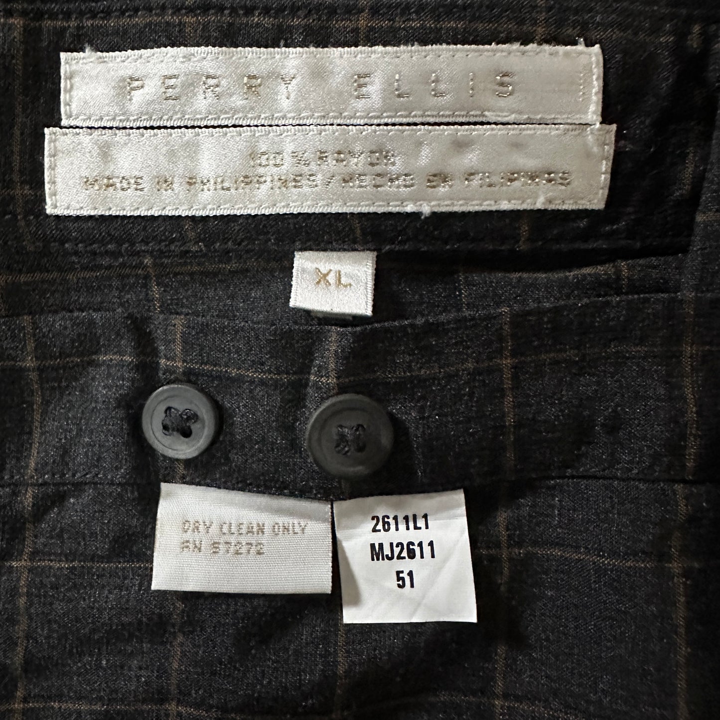 PERRY ELLIS  Rayon Black Windowpane Shirt XL