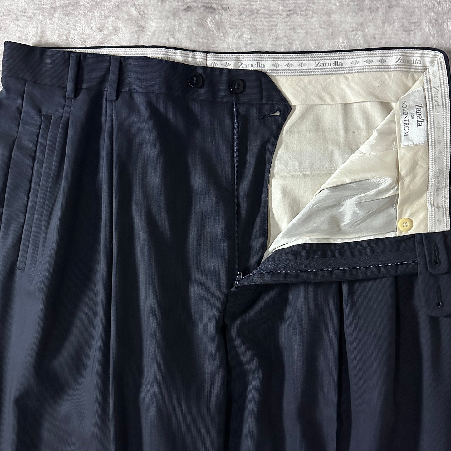Zanella  Navy Wool Pleated Trousers 36