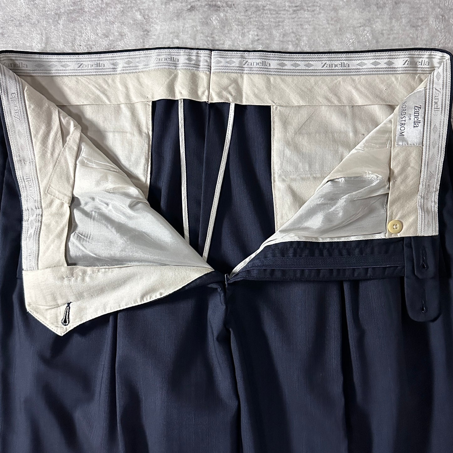 Zanella  Navy Wool Pleated Trousers 36