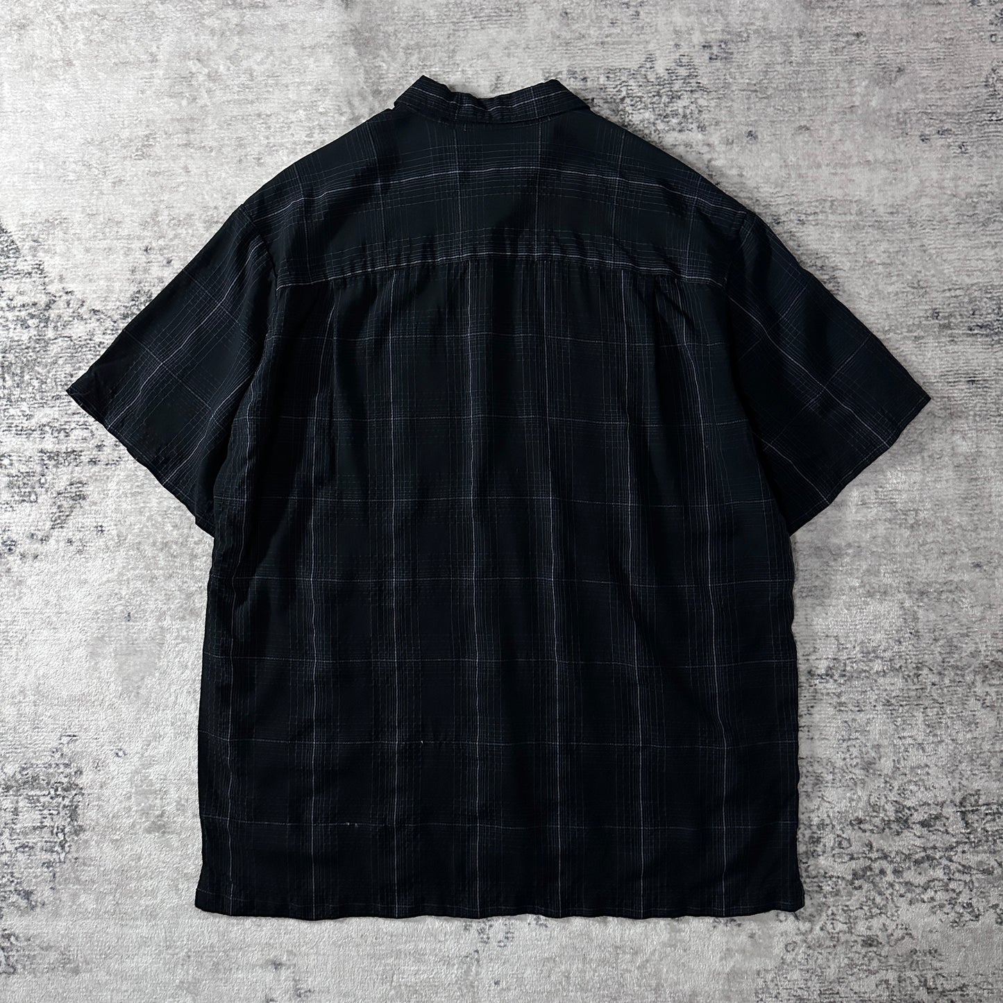 PERRY ELLIS Rayon Blend Black Plaid Short Sleeve Shirt L