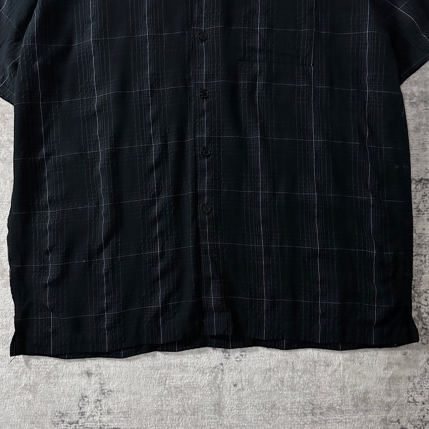 PERRY ELLIS Rayon Blend Black Plaid Short Sleeve Shirt L