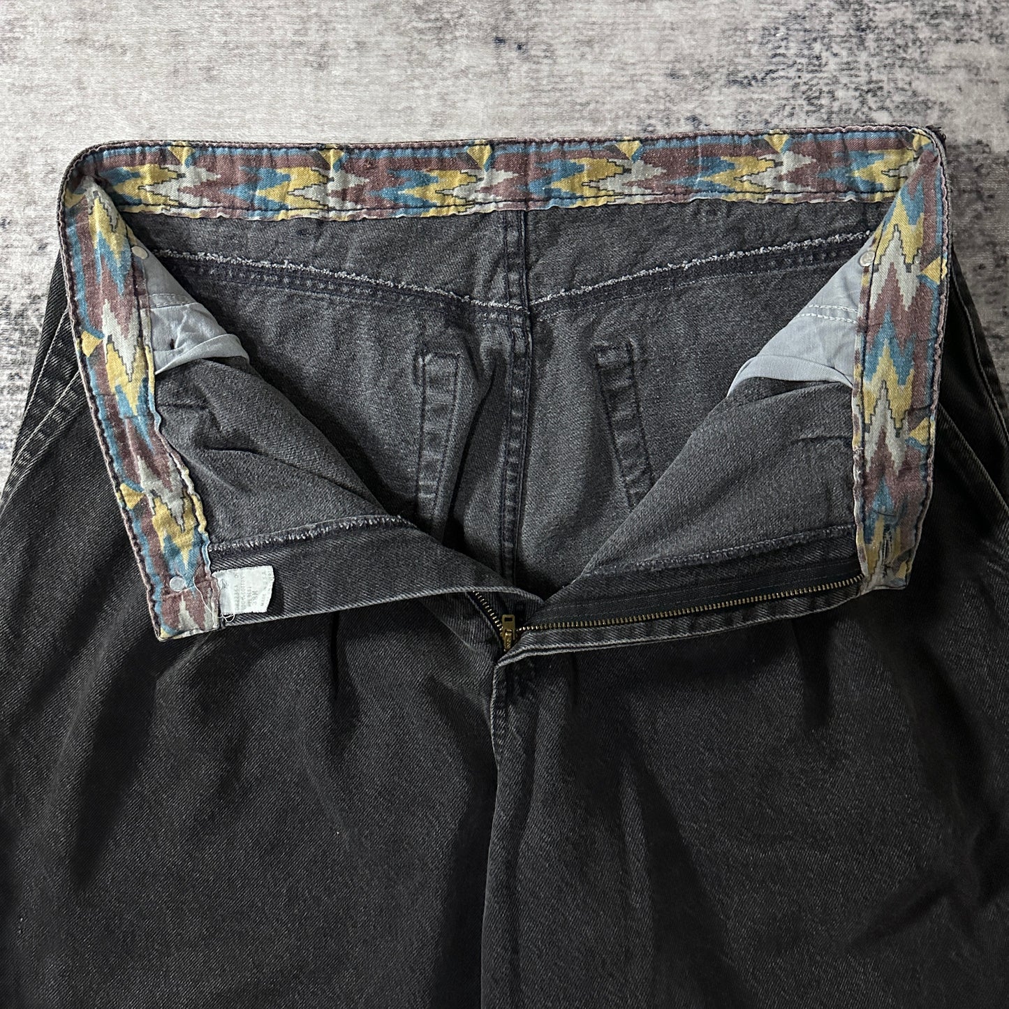 Faded Black Pleated Denim Pants 38M Made in USA