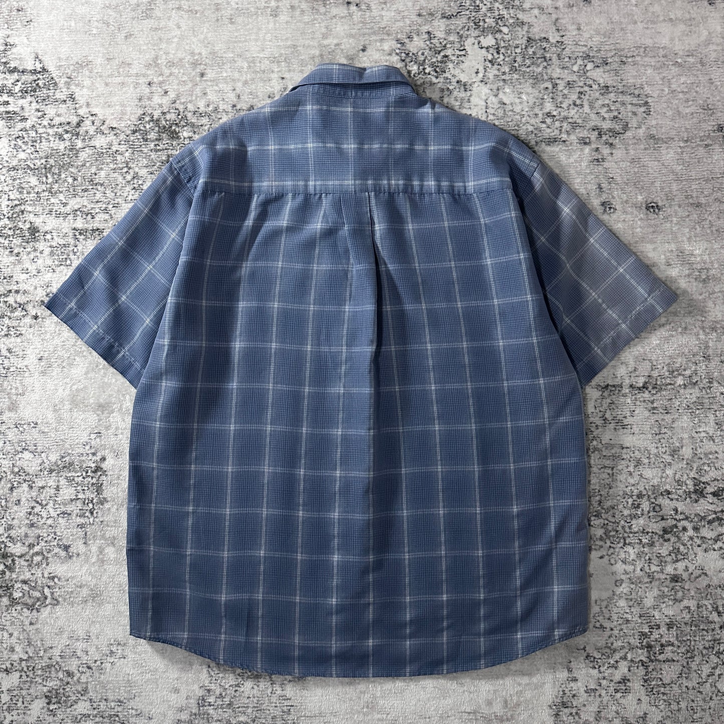 PERRY ELLIS Rayon Blend Blue Plaid Short Sleeve Shirt L