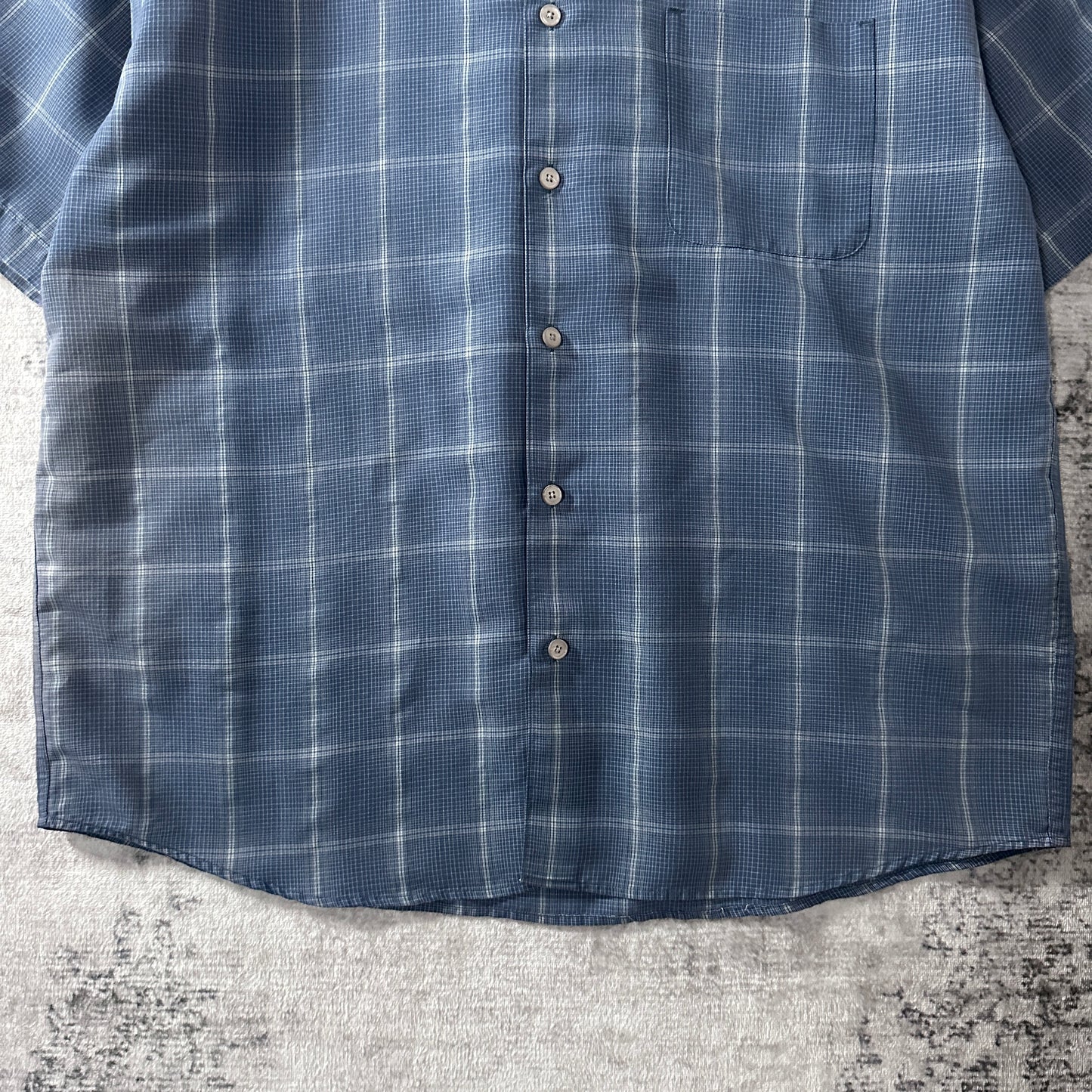 PERRY ELLIS Rayon Blend Blue Plaid Short Sleeve Shirt L
