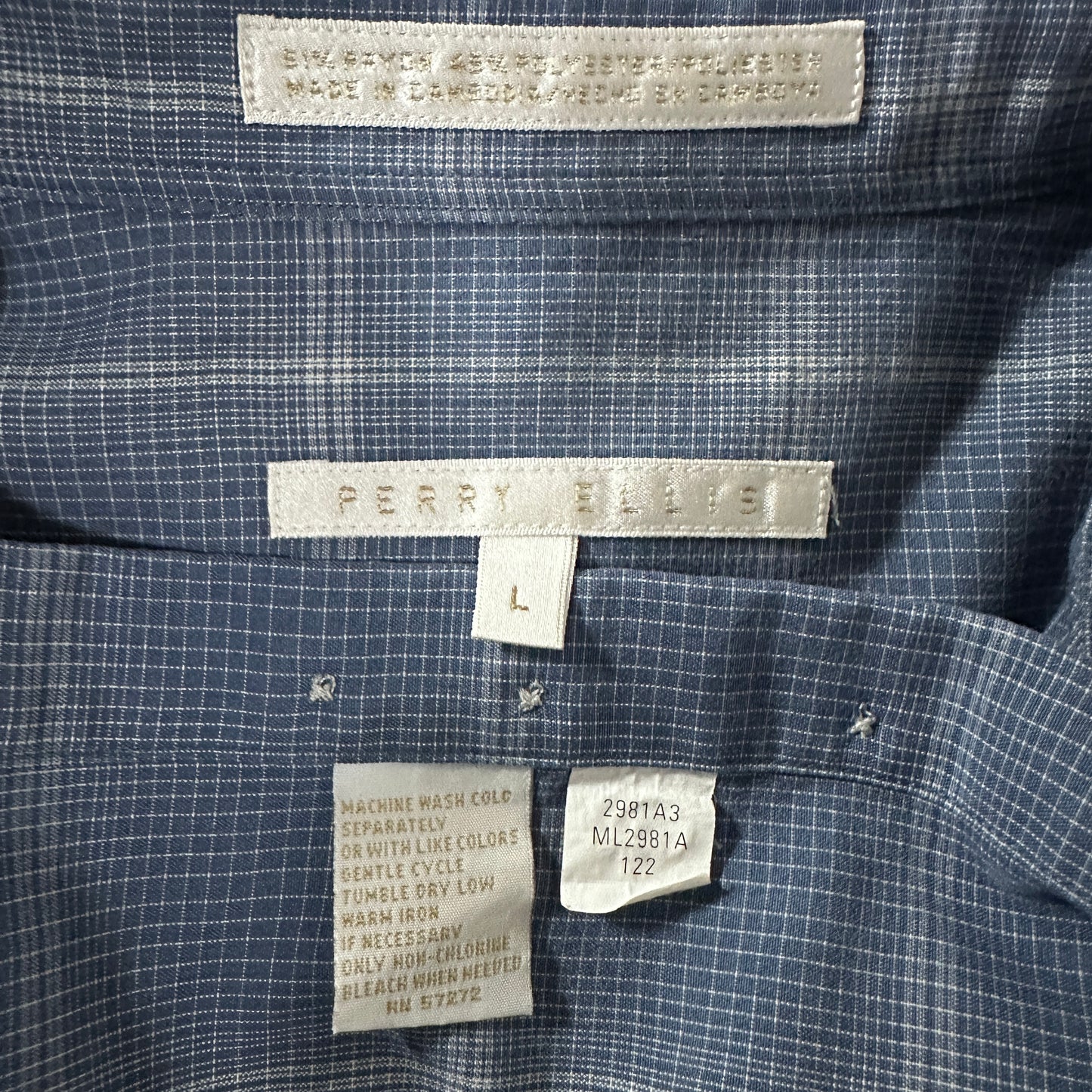 PERRY ELLIS Rayon Blend Blue Plaid Short Sleeve Shirt L