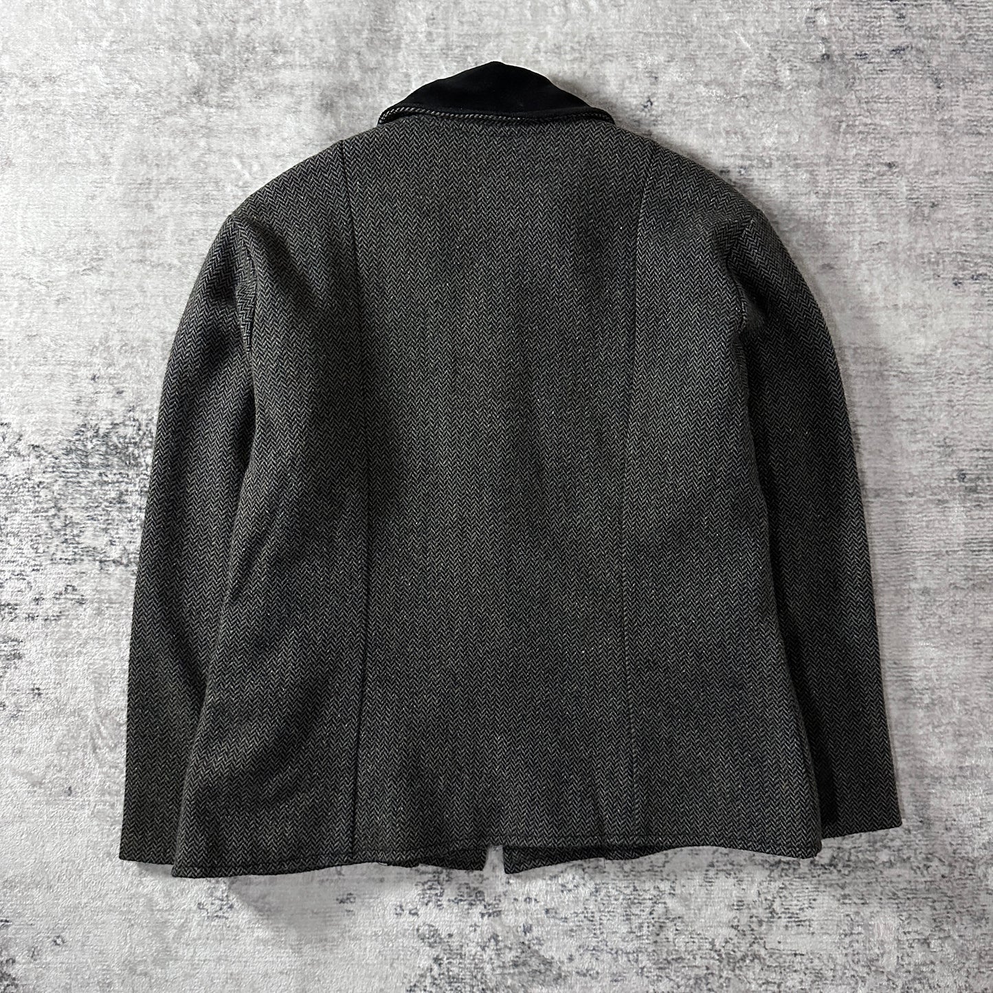 FLAX  Gray Herringbone Wool Zip Jacket Size M
