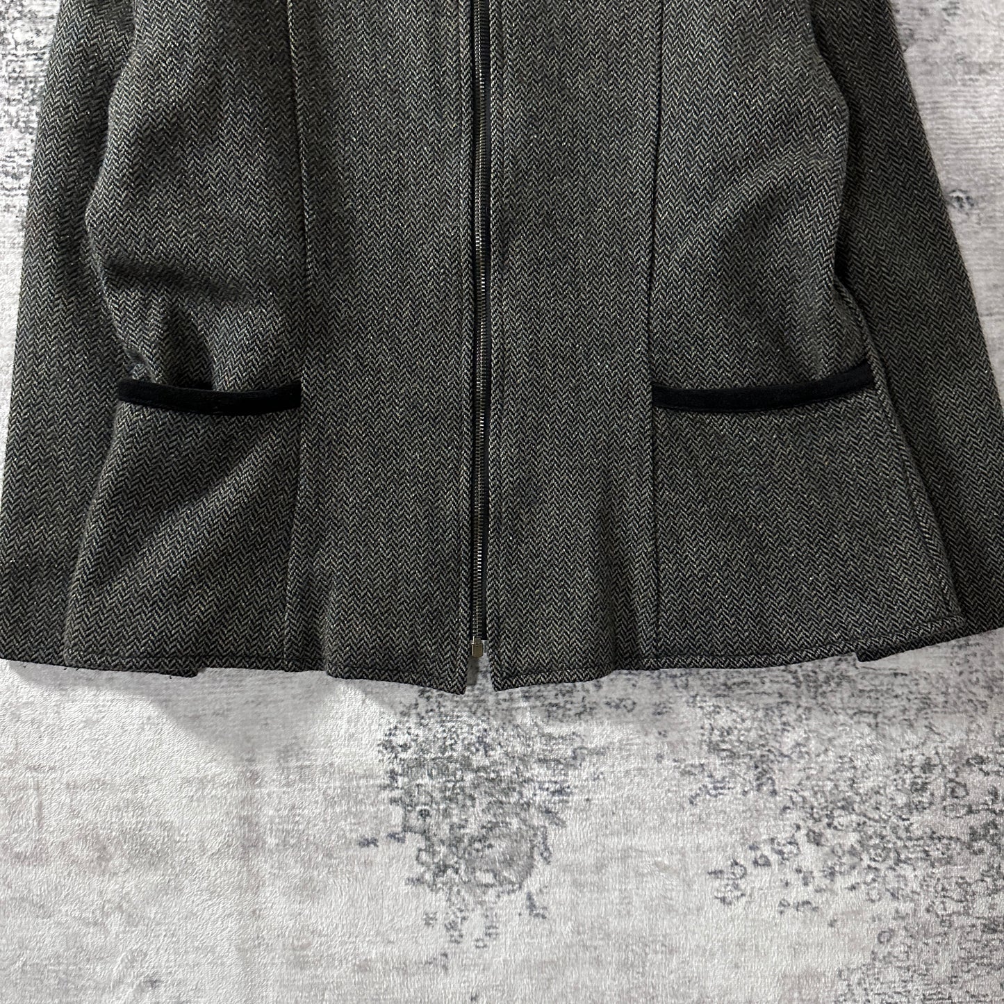 FLAX  Gray Herringbone Wool Zip Jacket Size M
