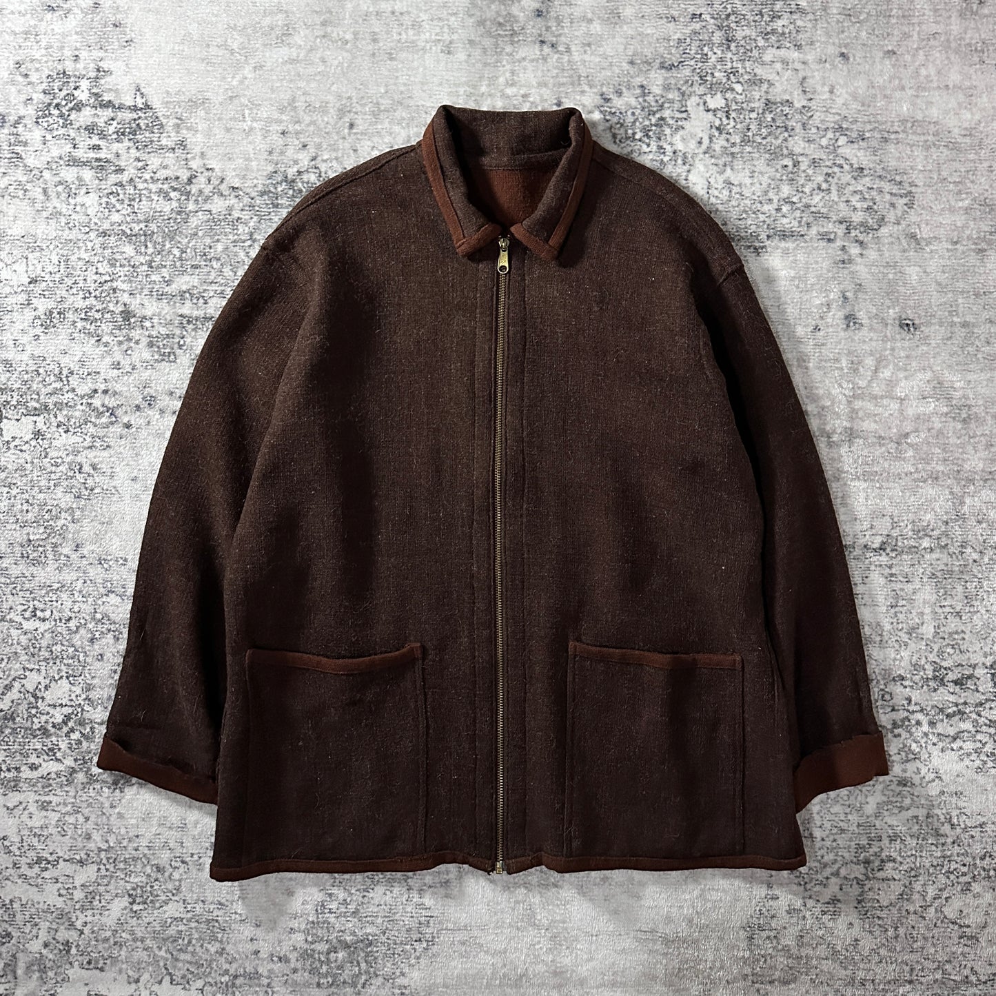 FLAX Brown 100% Wool Zip Jacket Size M　 Reversible