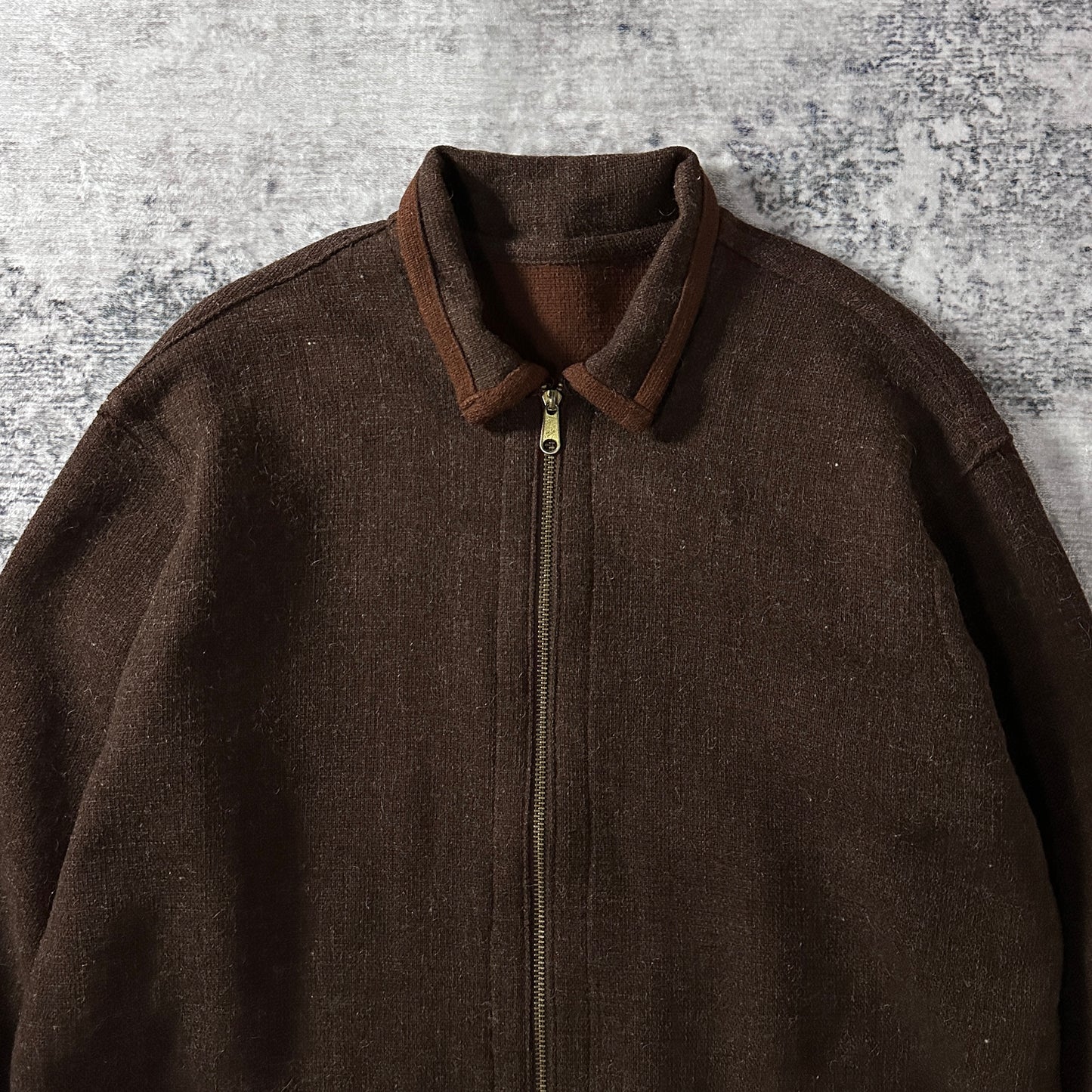 FLAX Brown 100% Wool Zip Jacket Size M　 Reversible