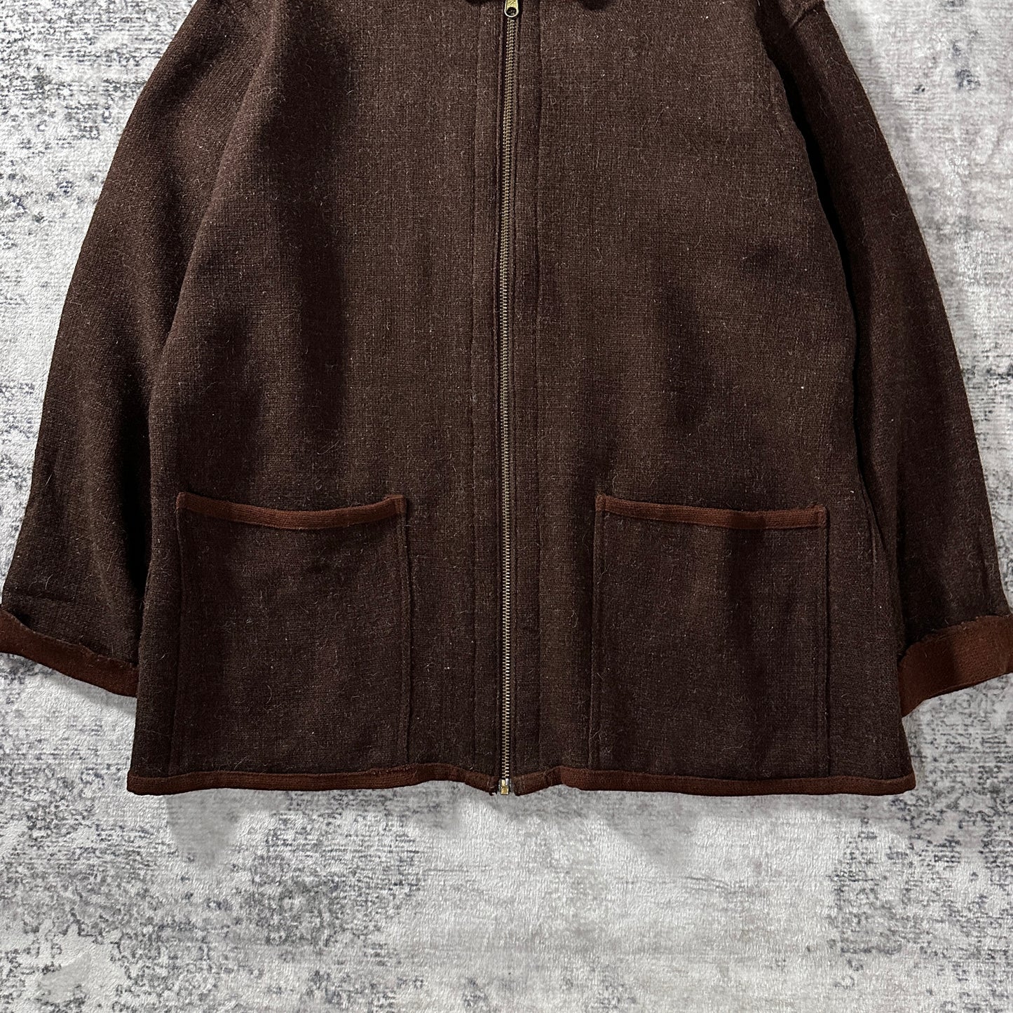 FLAX Brown 100% Wool Zip Jacket Size M　 Reversible