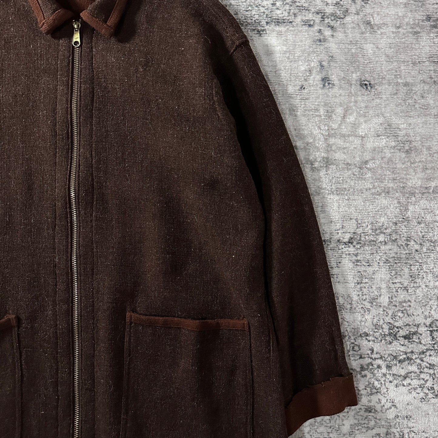 FLAX Brown 100% Wool Zip Jacket Size M　 Reversible