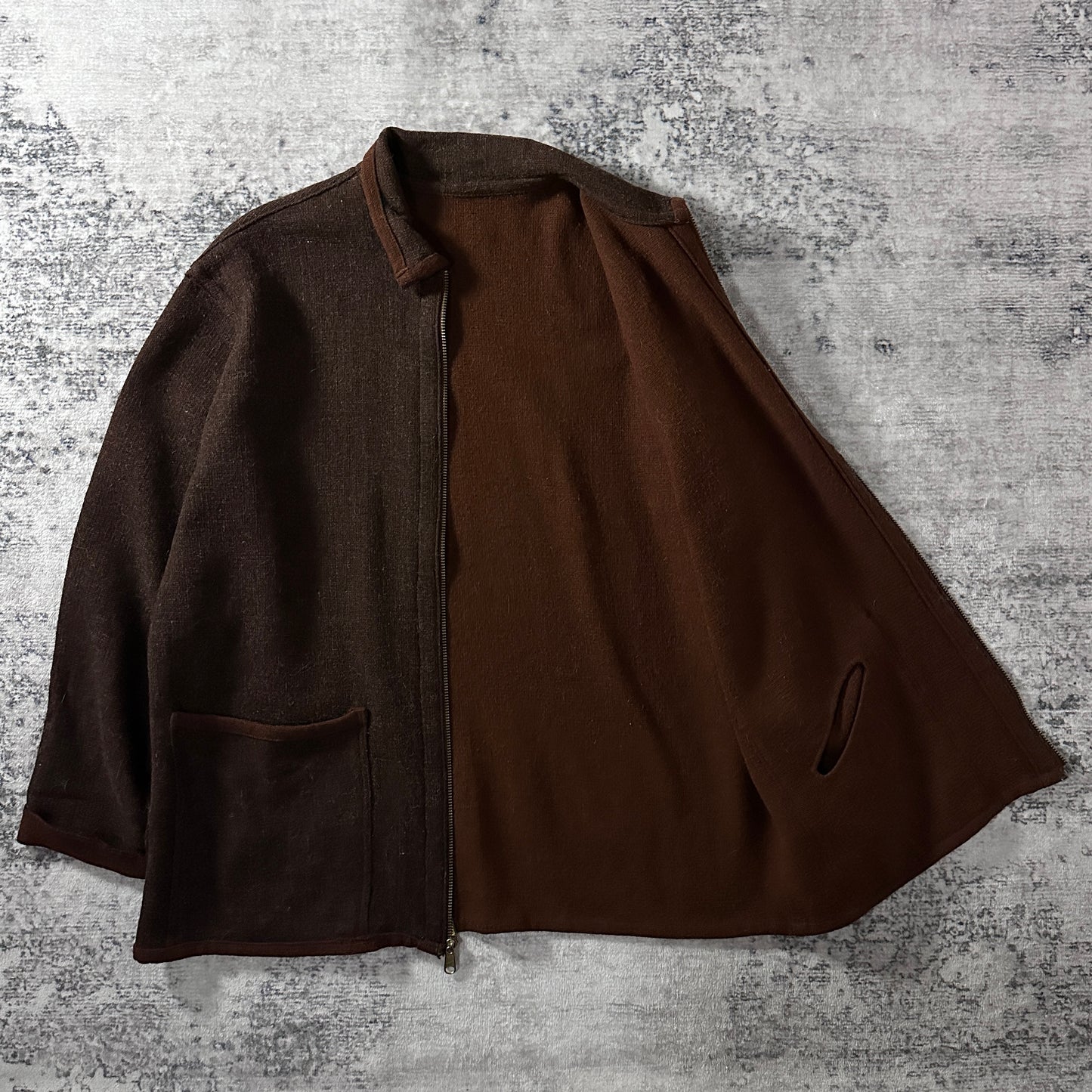 FLAX Brown 100% Wool Zip Jacket Size M　 Reversible