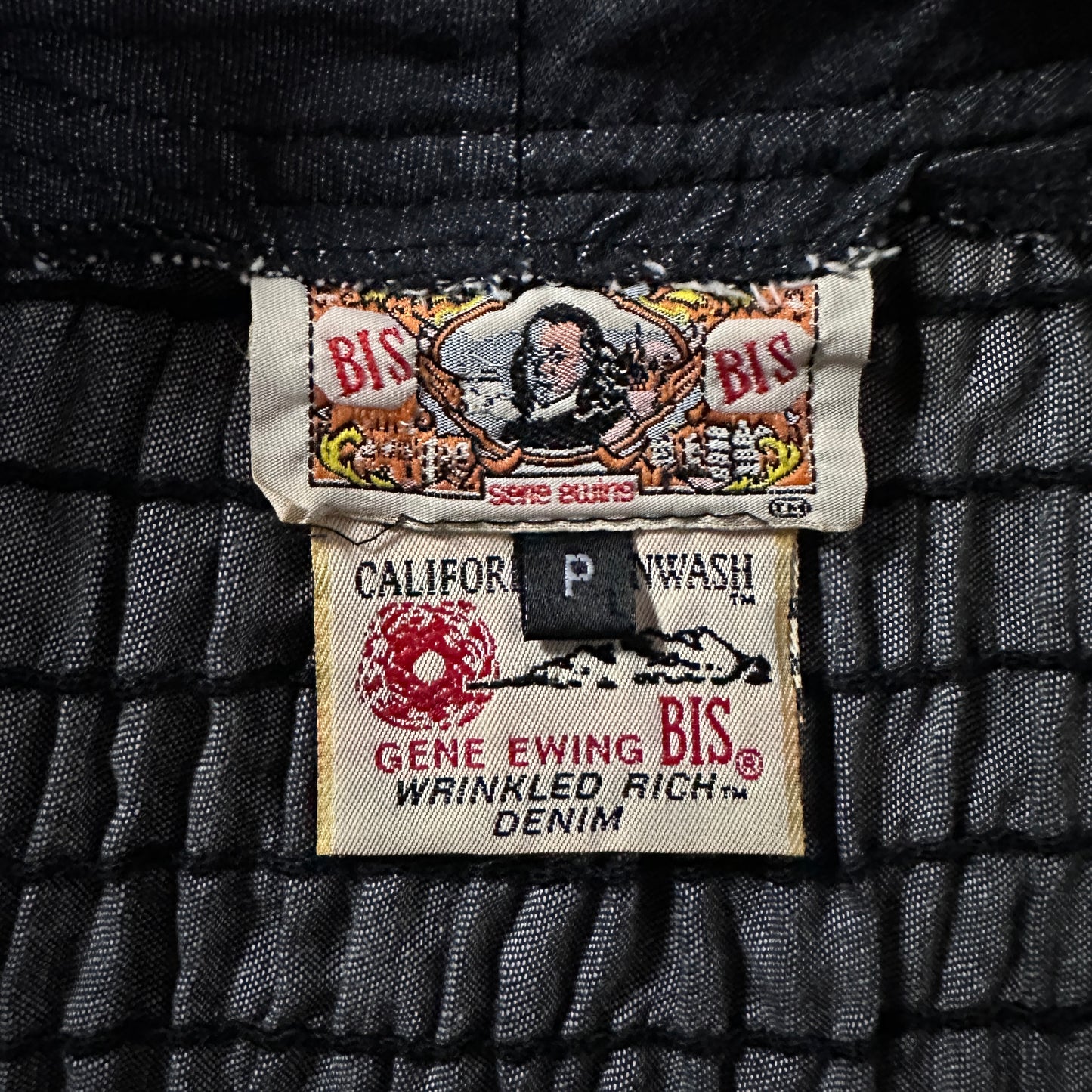 BIS by Gene Ewing Black Cotton Wrinkled Rich Denim Bomber Jacket Size P
