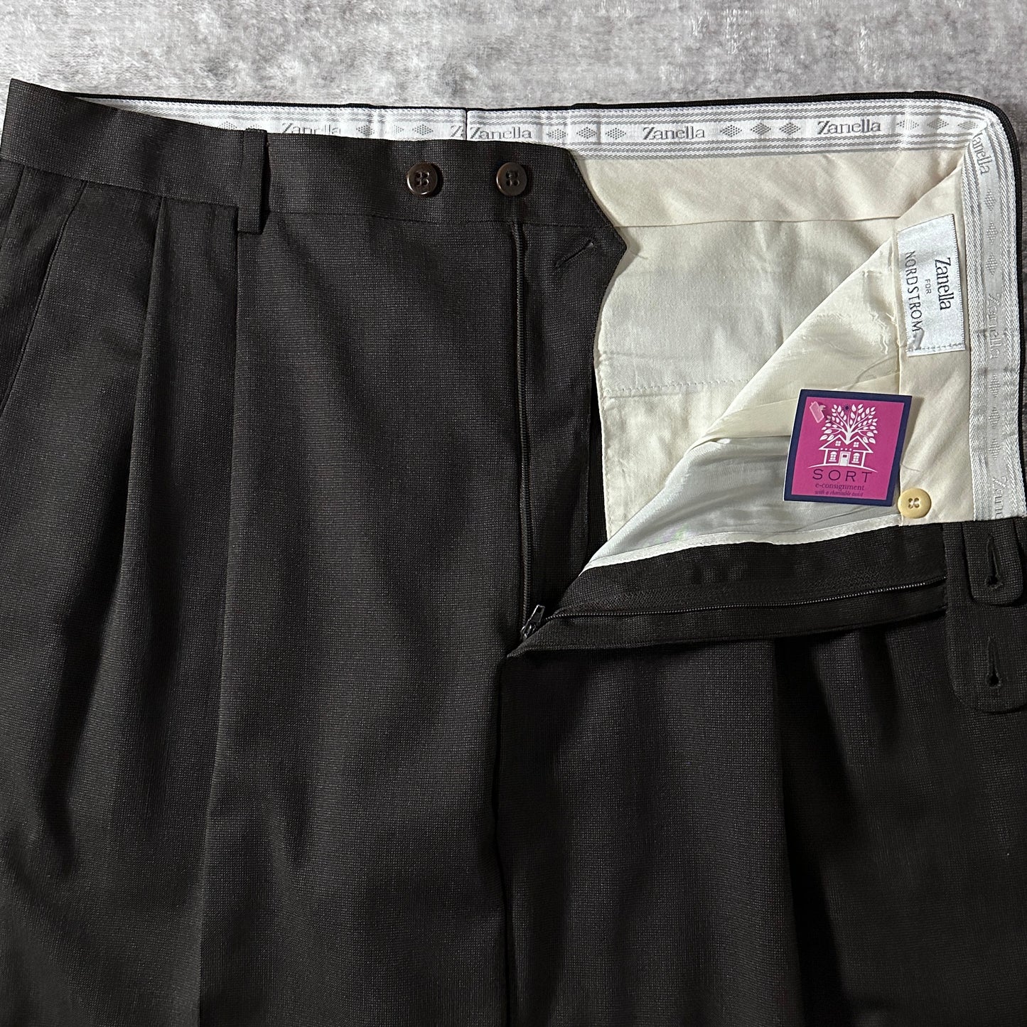 Zanella Dark Brown Wool Pleated Trousers Size 36