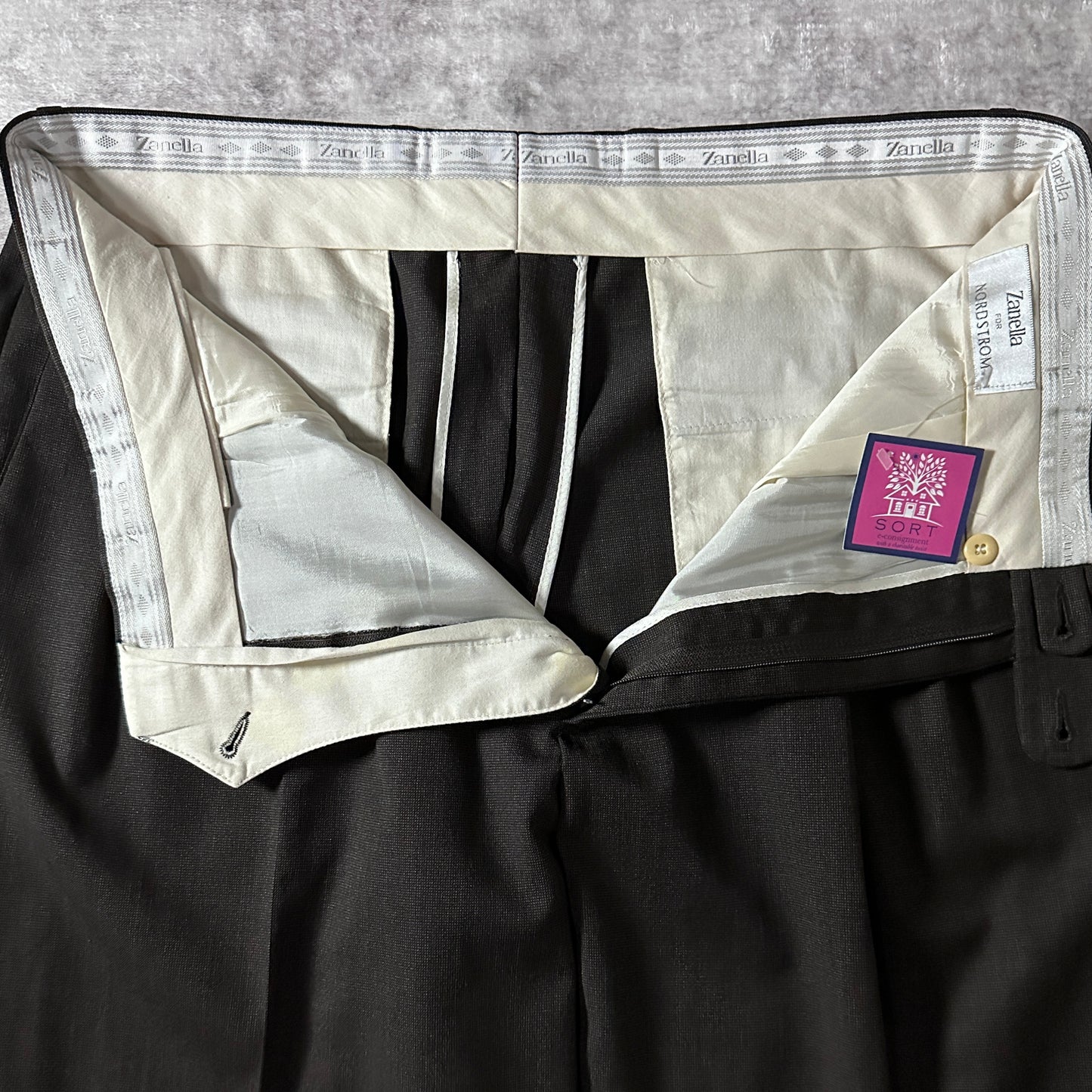 Zanella Dark Brown Wool Pleated Trousers Size 36