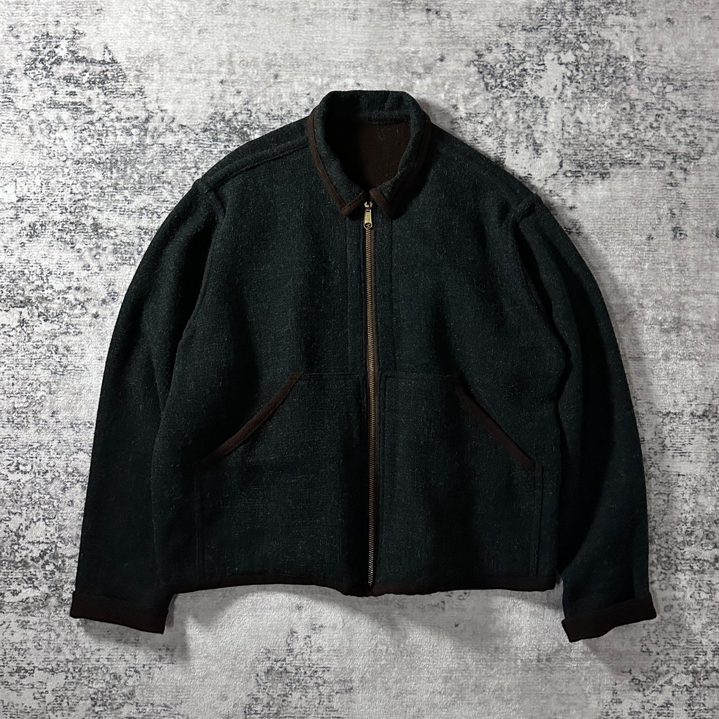 FLAX Dark Green Wool Zip Jacket Large