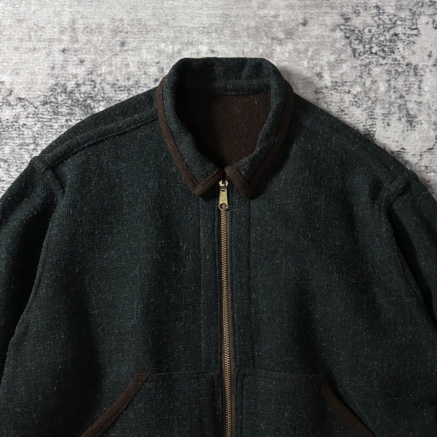 FLAX Dark Green Wool Zip Jacket Large