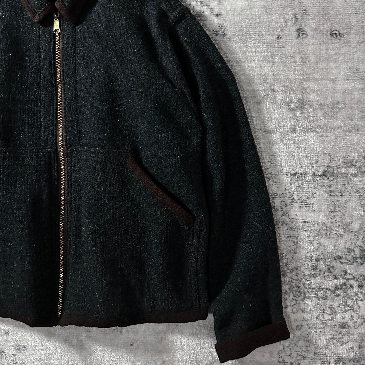 FLAX Dark Green Wool Zip Jacket Large