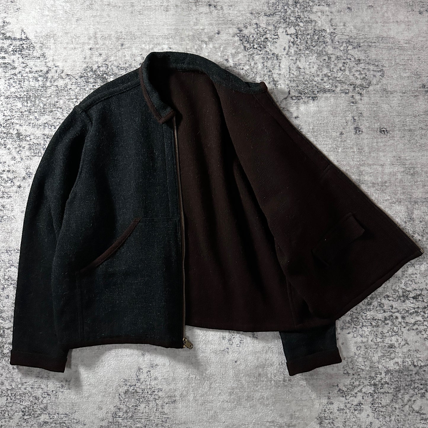 FLAX Dark Green Wool Zip Jacket Large