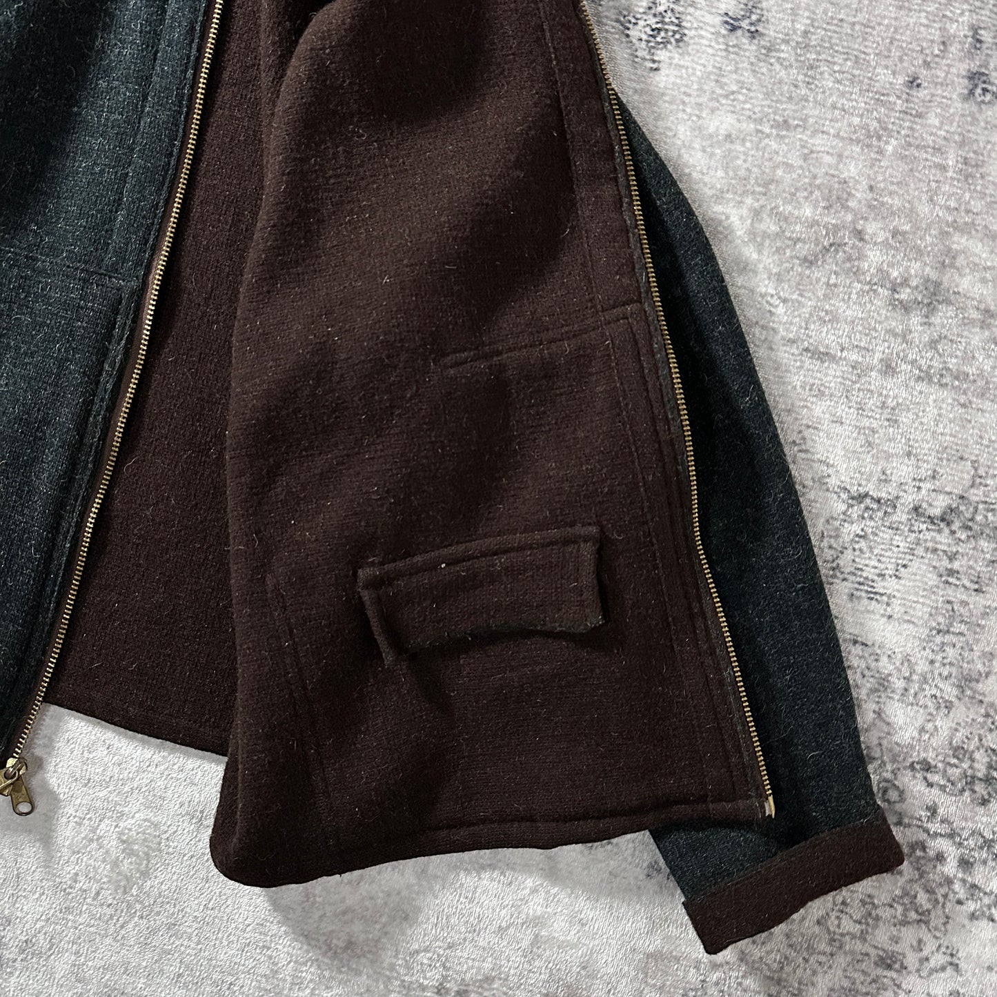 FLAX Dark Green Wool Zip Jacket Large