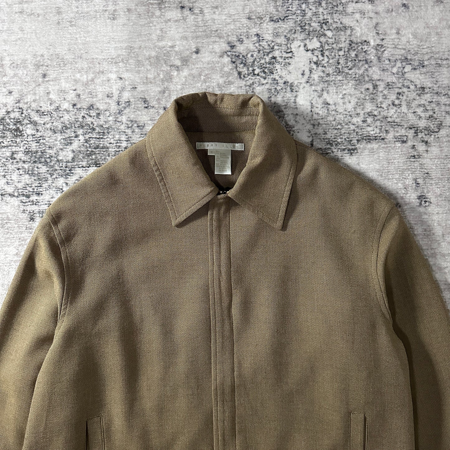 PERRY ELLIS Rayon Wool Zip Jacket Medium Taupe Brown