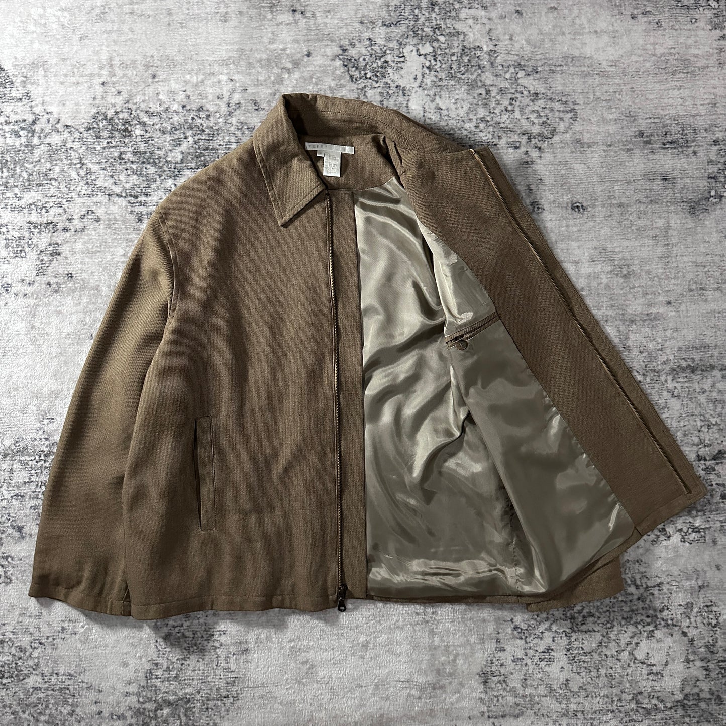PERRY ELLIS Rayon Wool Zip Jacket Medium Taupe Brown