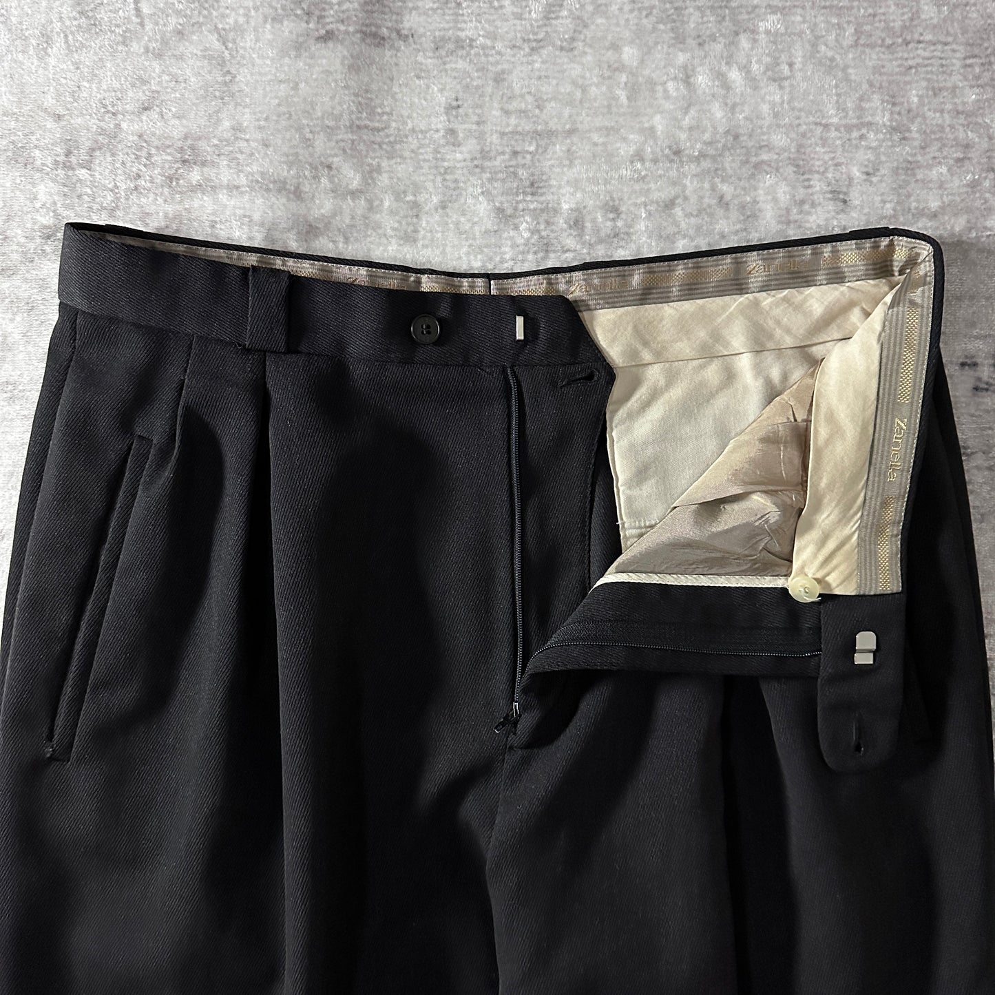 Zanella Virgin Wool Pleated Trousers 34 Black Made in Italy