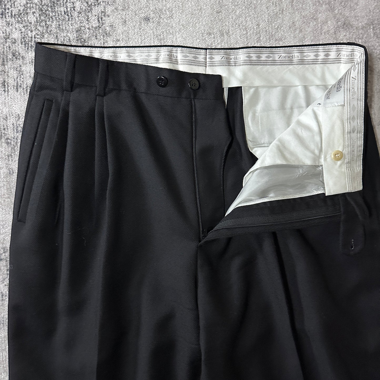 Zanella Wool Pleated Trousers 34 Black Made in Italy