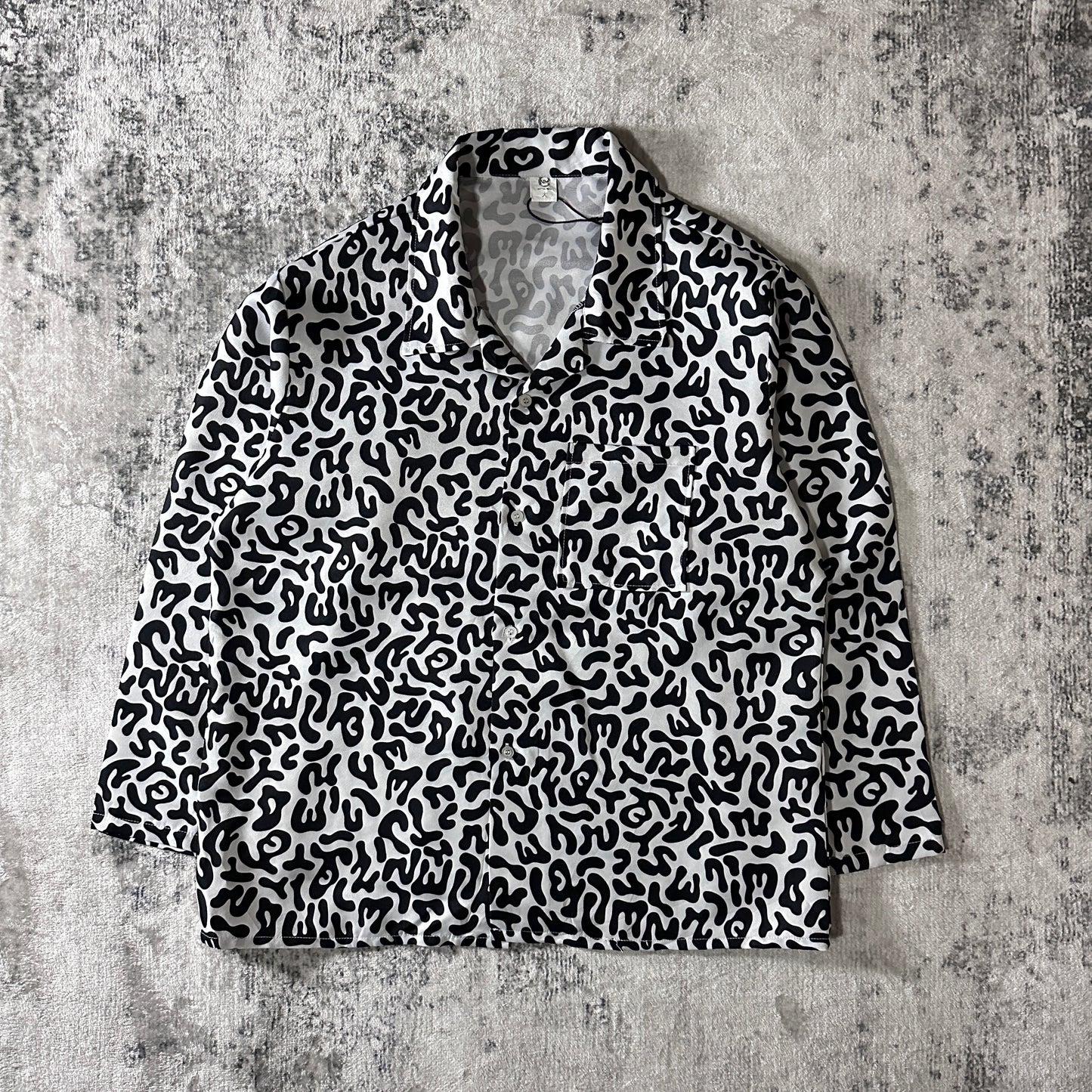 KOREAN ARMY Bacteria Black White Abstract Pattern Shirt Jacket Size Large
