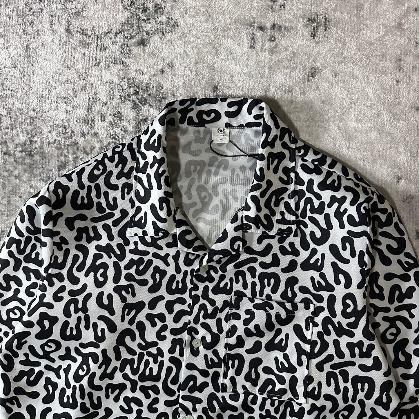 KOREAN ARMY Bacteria Black White Abstract Pattern Shirt Jacket Size Large
