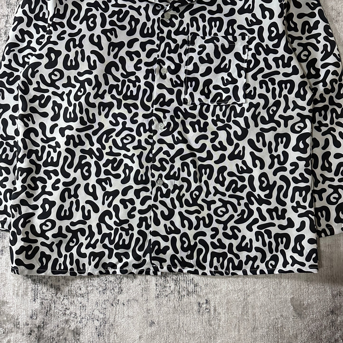KOREAN ARMY Bacteria Black White Abstract Pattern Shirt Jacket Size Large
