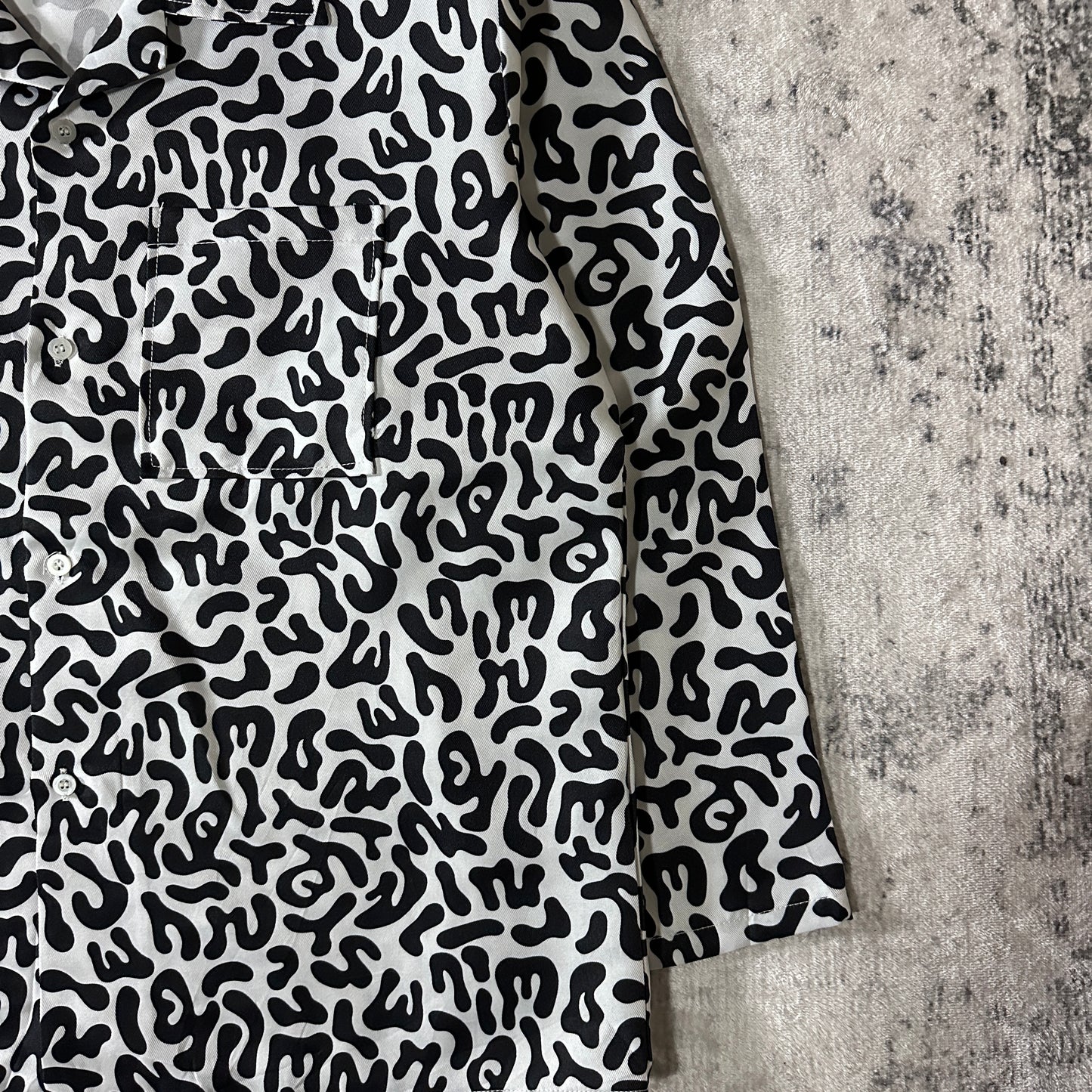 KOREAN ARMY Bacteria Black White Abstract Pattern Shirt Jacket Size Large