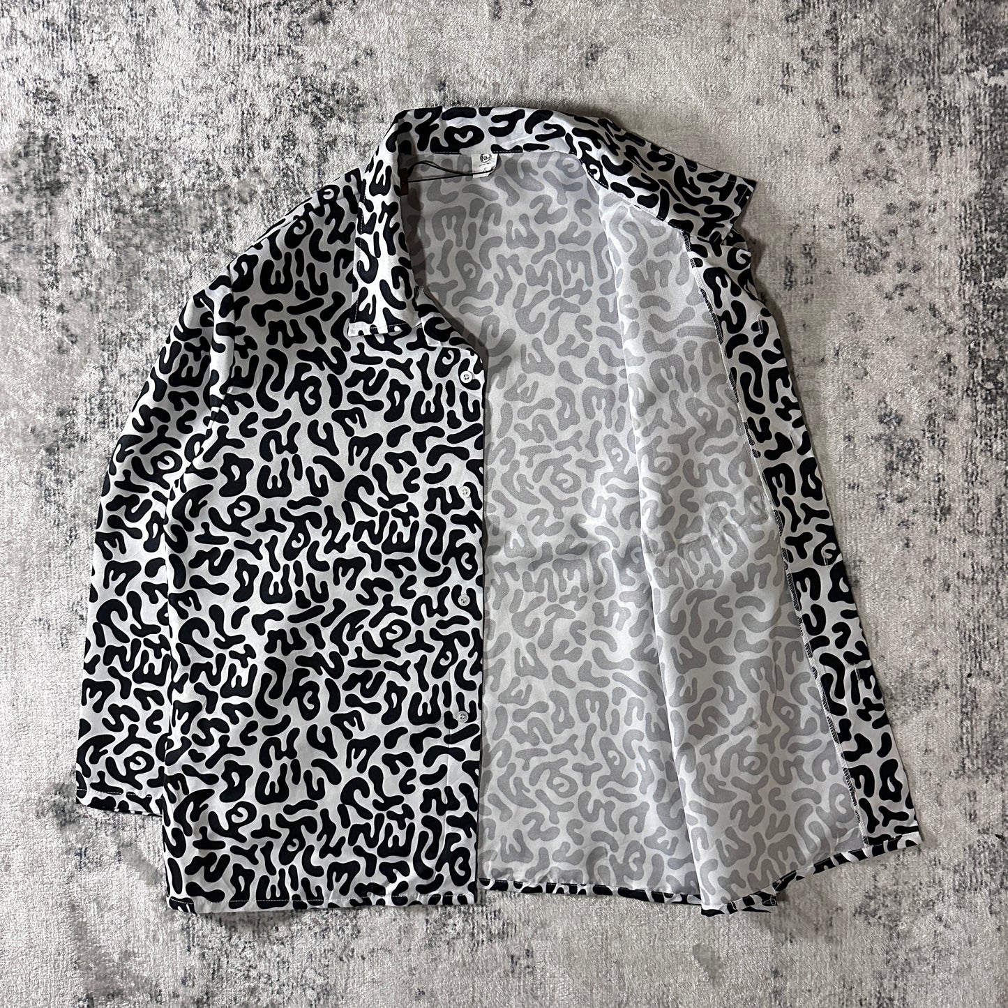 KOREAN ARMY Bacteria Black White Abstract Pattern Shirt Jacket Size Large