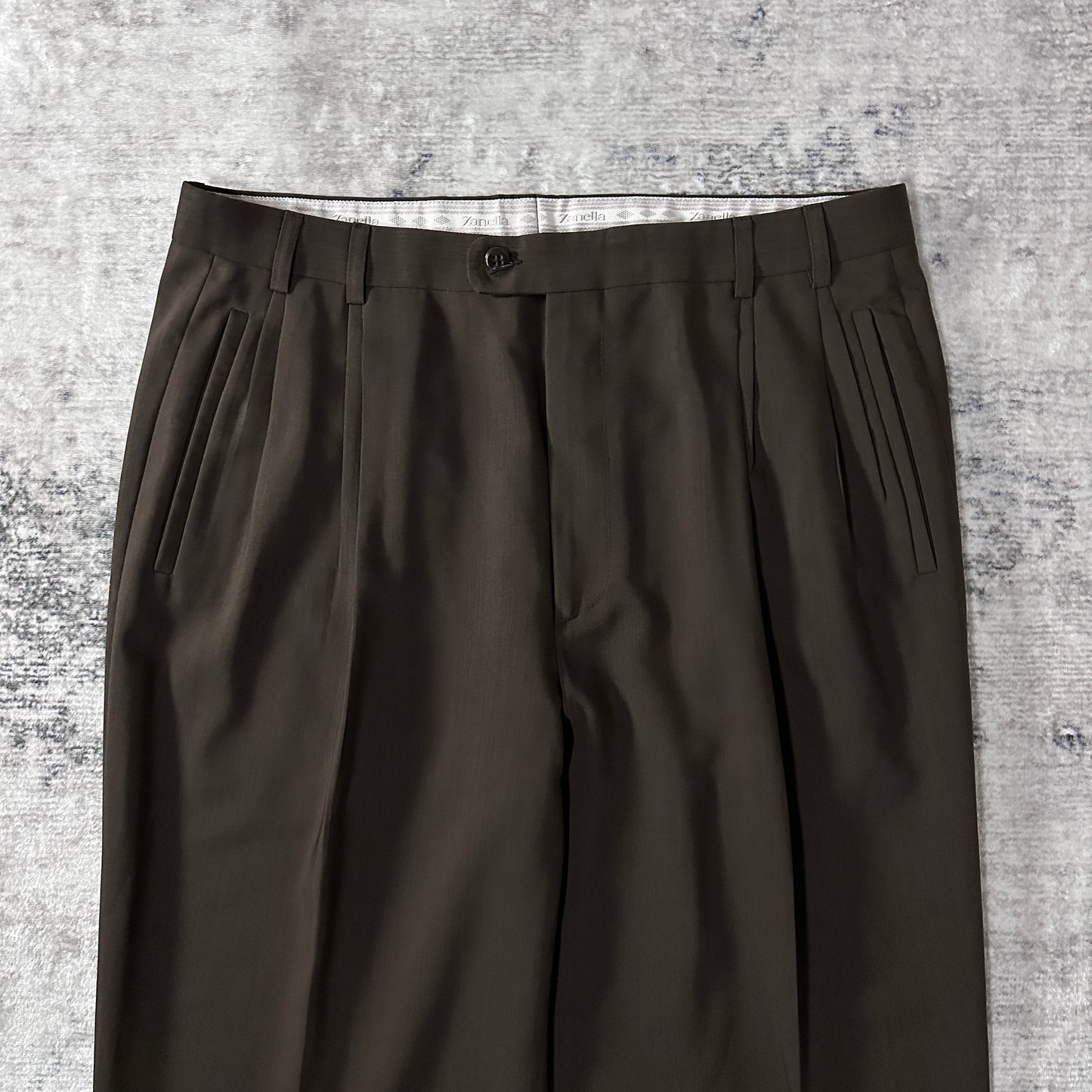 Zanella Dark Brown Wool Pleated Trousers Size 35