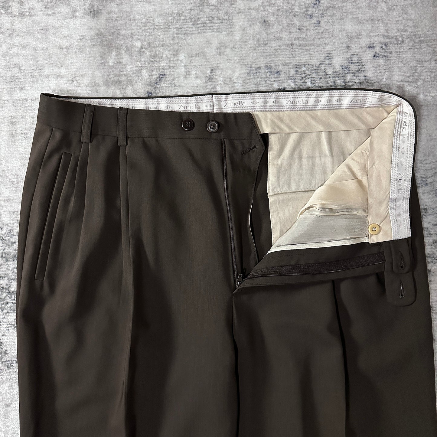 Zanella Dark Brown Wool Pleated Trousers Size 35