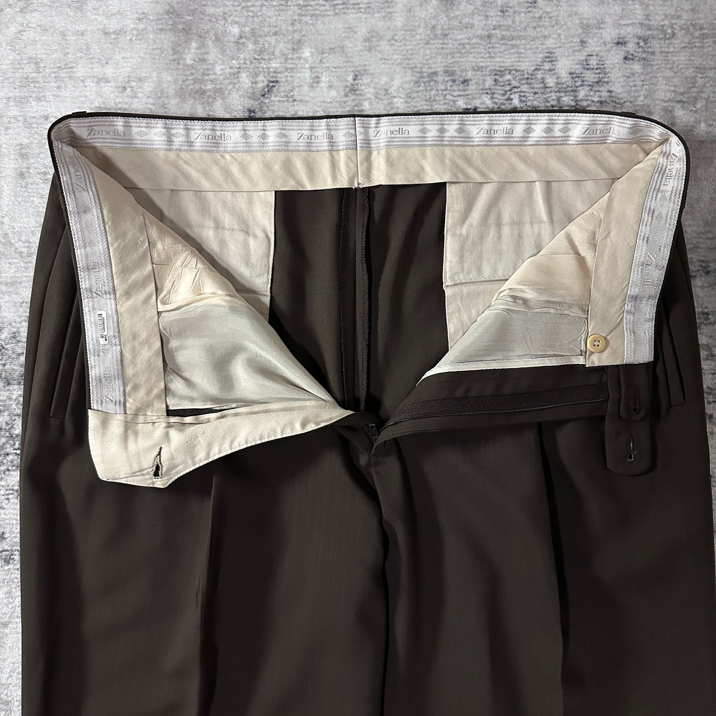 Zanella Dark Brown Wool Pleated Trousers Size 35