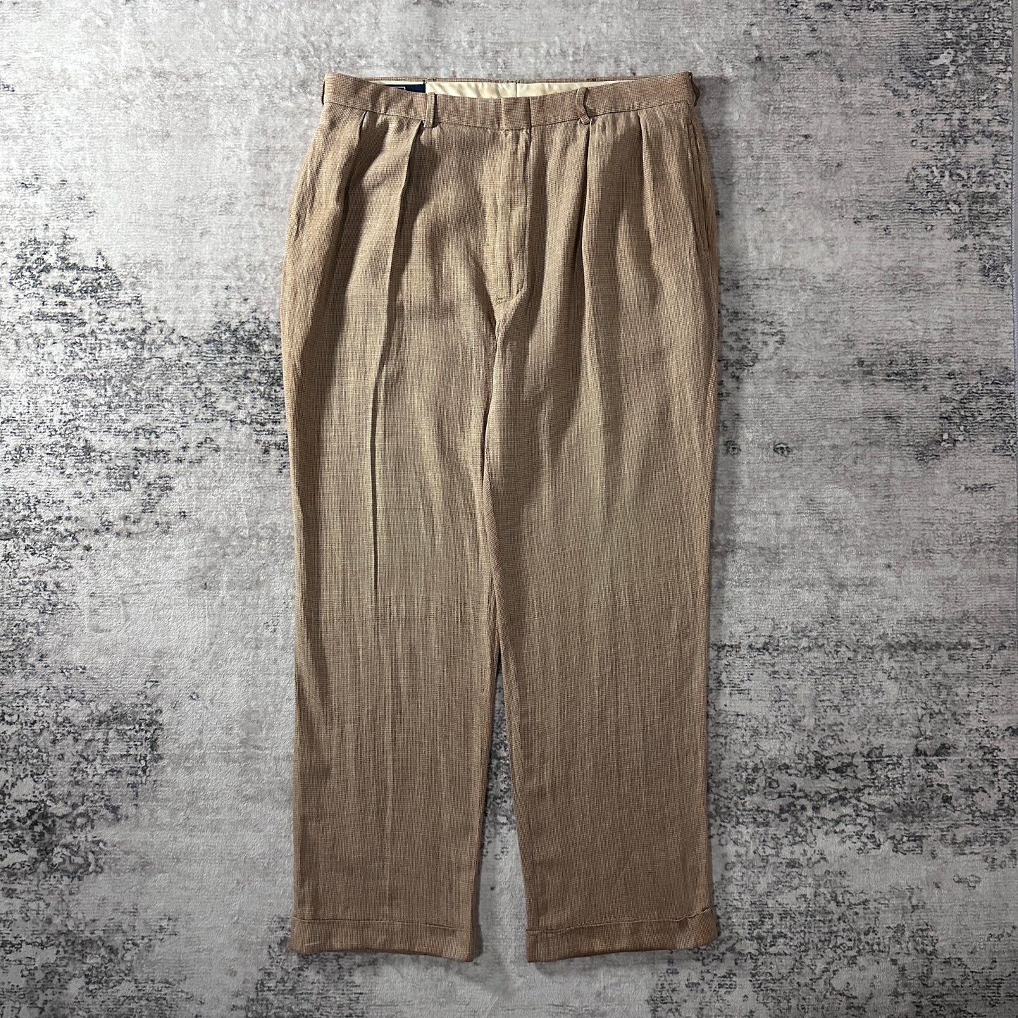 Polo by Ralph Lauren Beige Linen Cotton Pleated Trousers