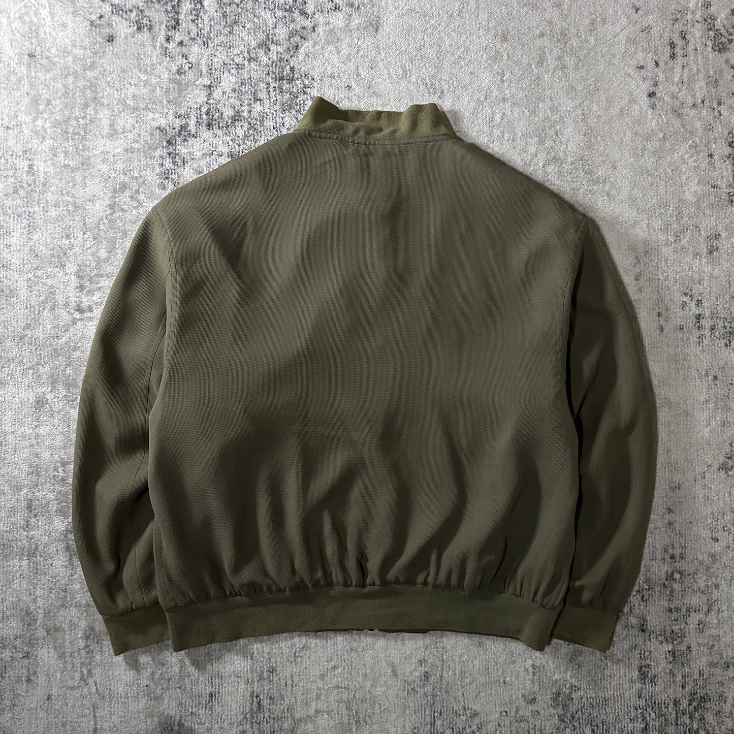 Perry Ellis America Olive 100% Silk Bomber Jacket Size L