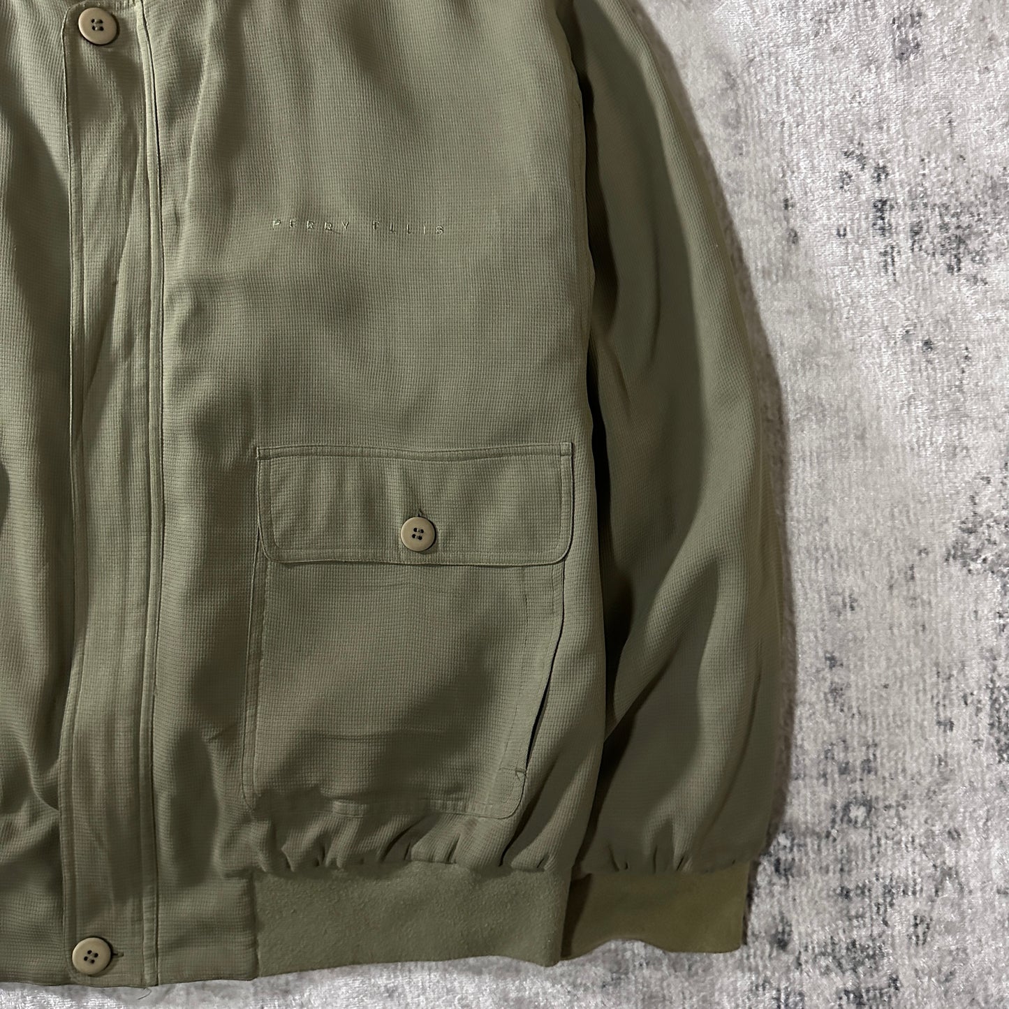Perry Ellis America Olive 100% Silk Bomber Jacket Size L