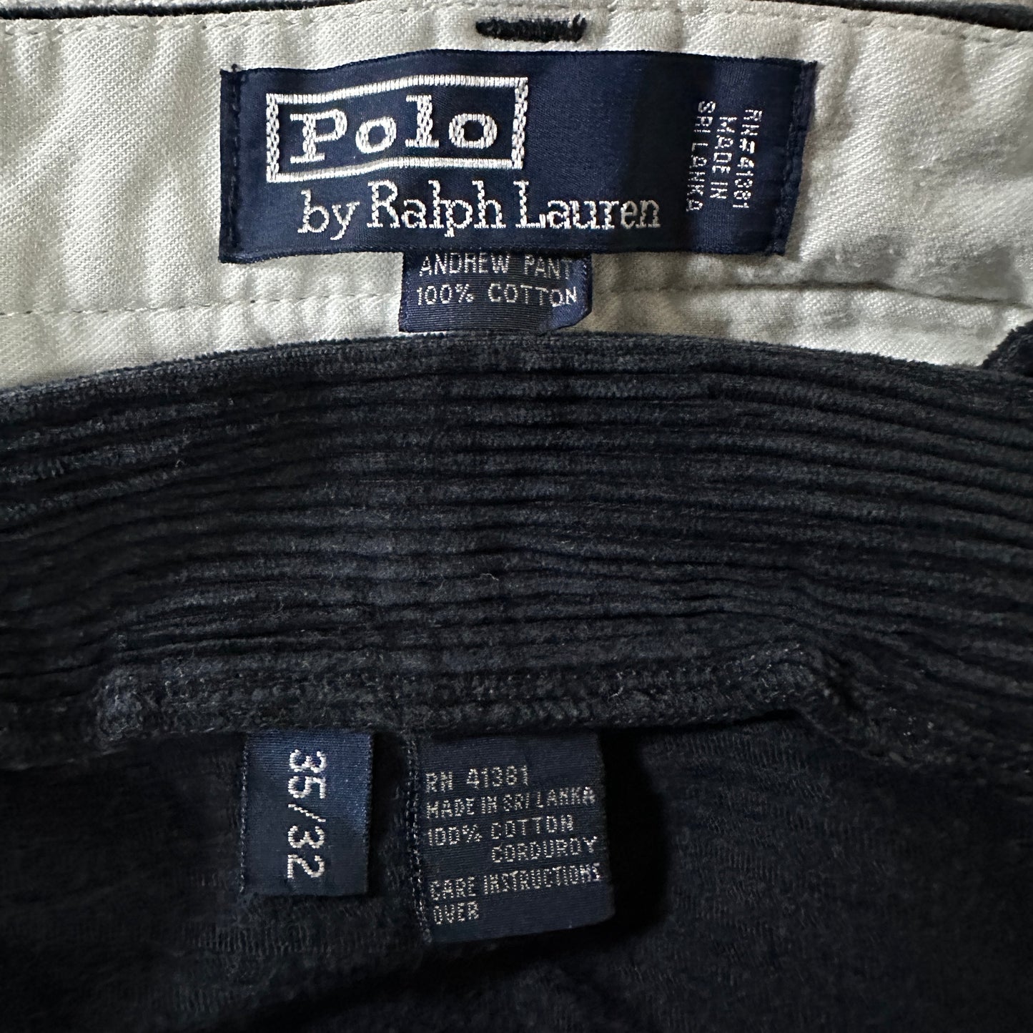 Polo by Ralph Lauren Black Cotton Corduroy Andrew Pant Size 35/30